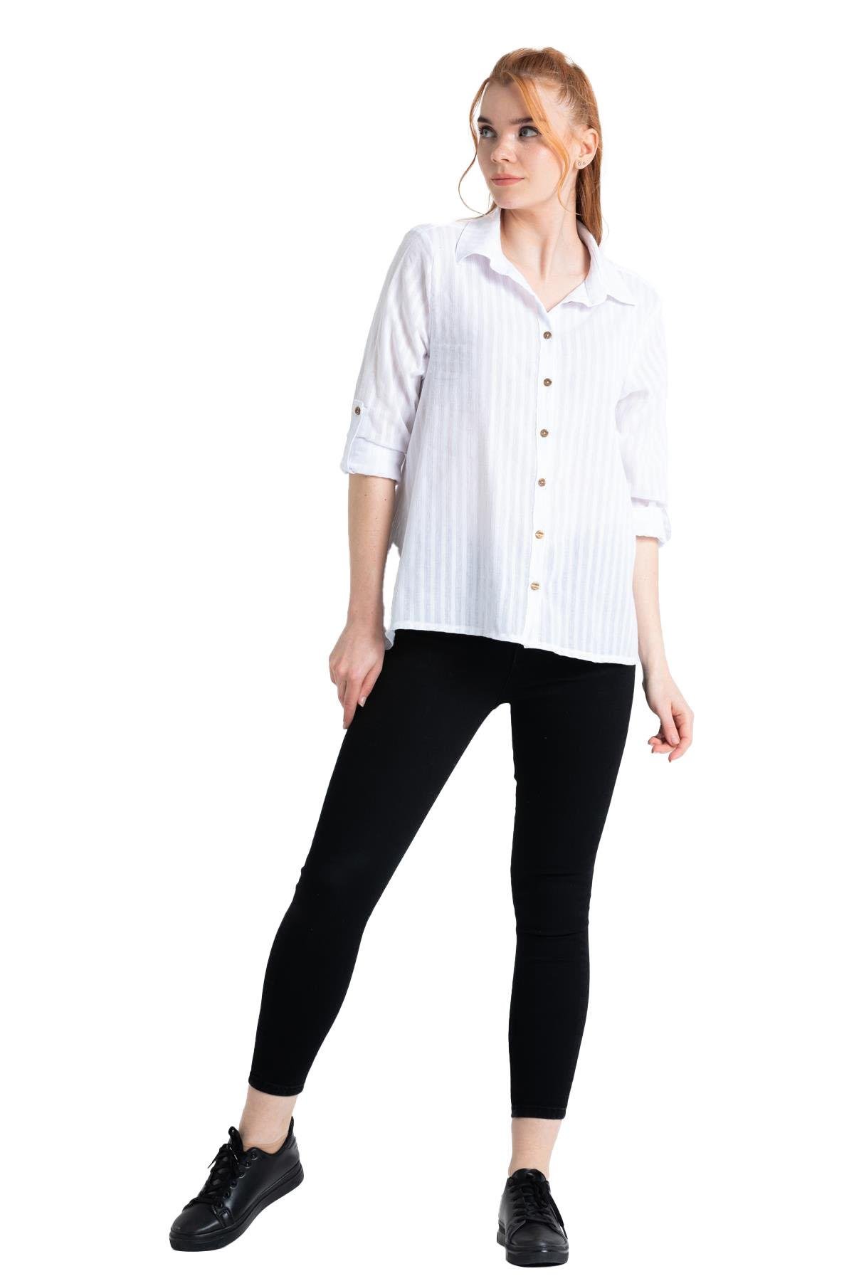 Uzun Kol Şile Bezi Peyker Yazlık Gömlek Beyaz Byz