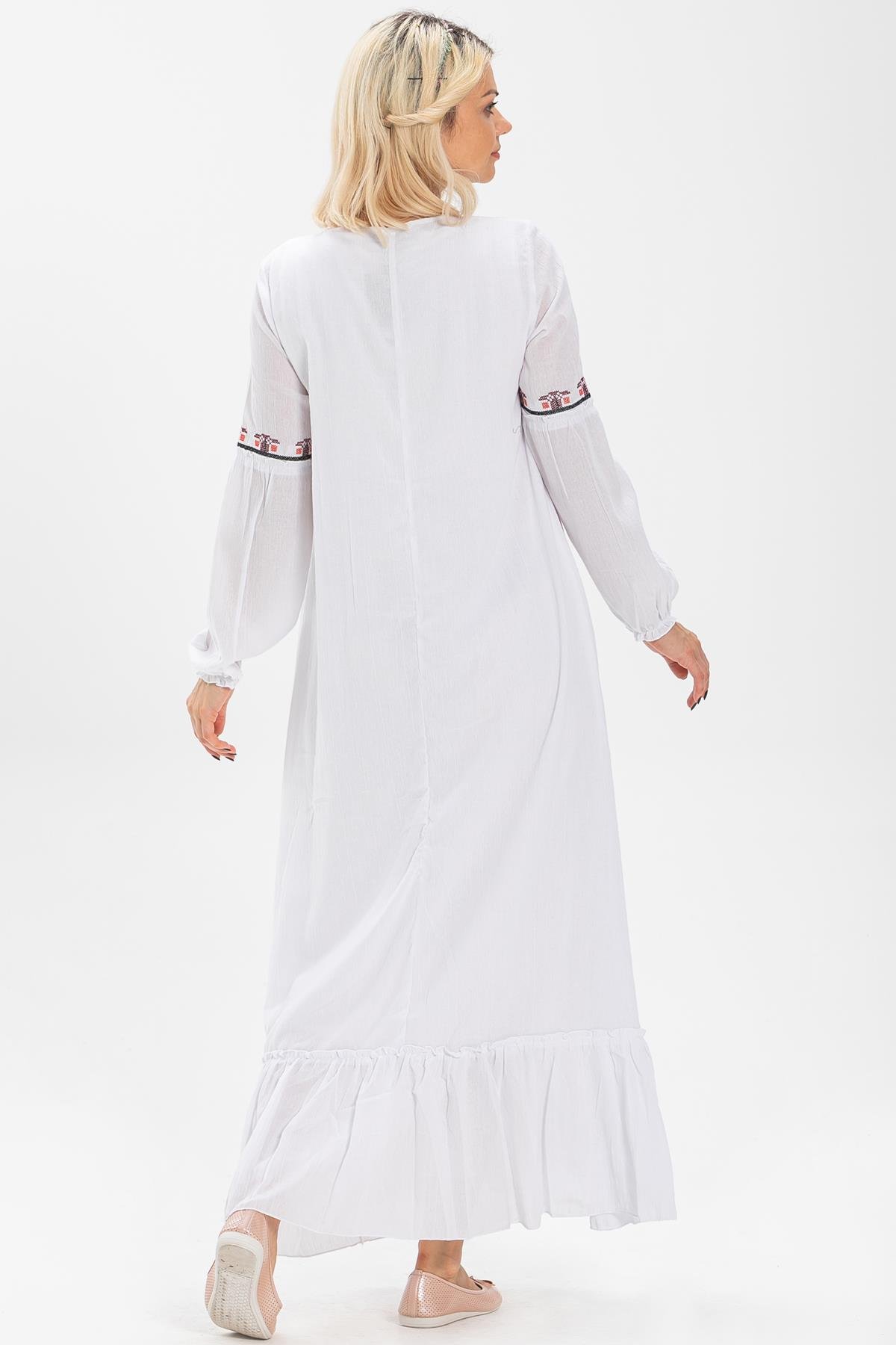 Uzun Kol Şile Bezi Seher Uzun Elbise Beyaz Byz