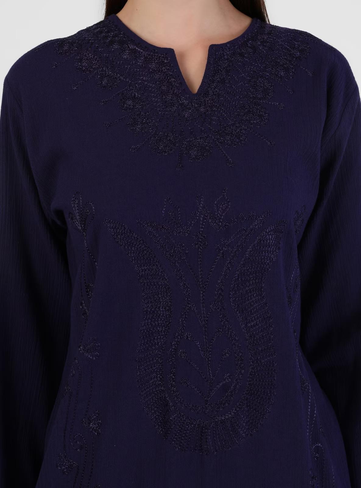 Uzun Kol Şile Bezi Simli Kaftan Midi Boy Elbise Mor Mor