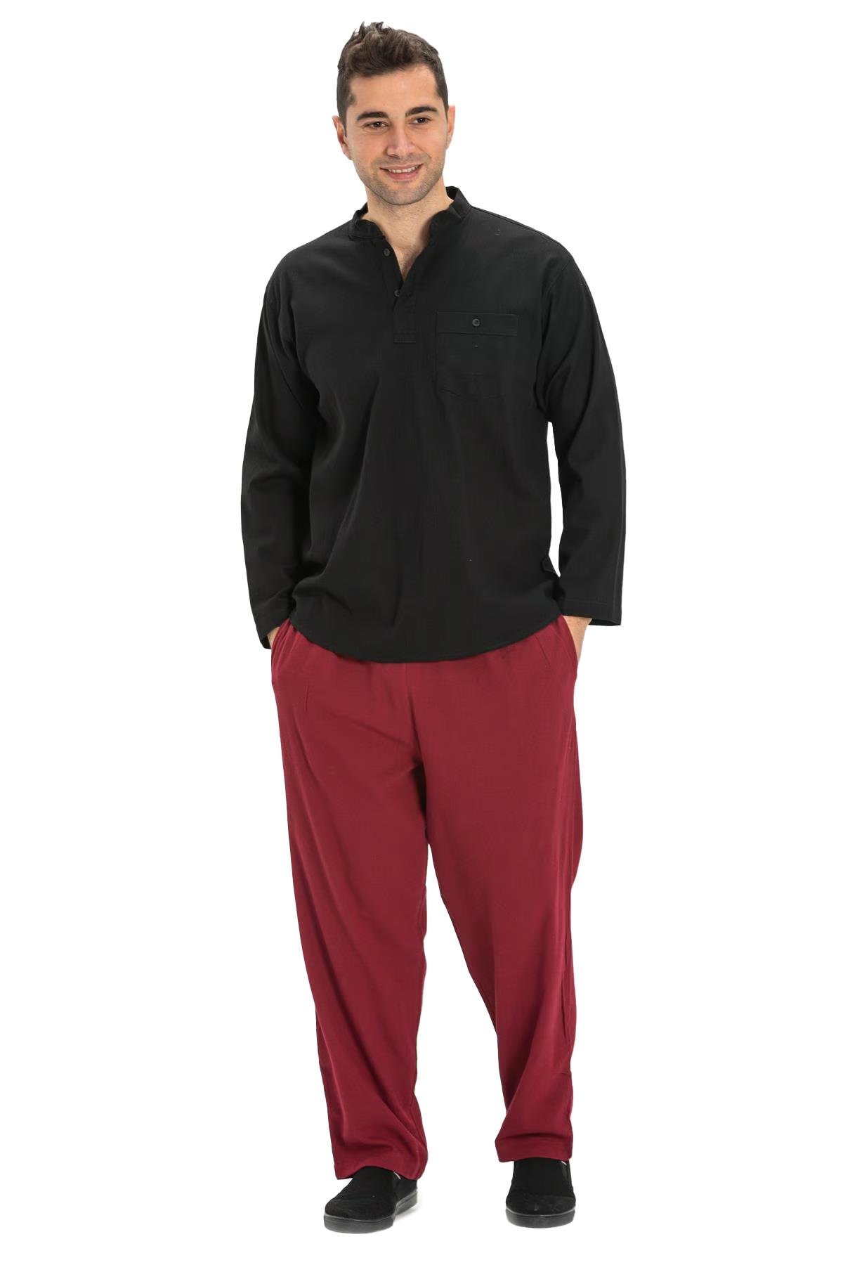 Uzun Kol Şile Bezi Tek Cepli Hakim Yaka Erkek Tshirt Siyah 3003