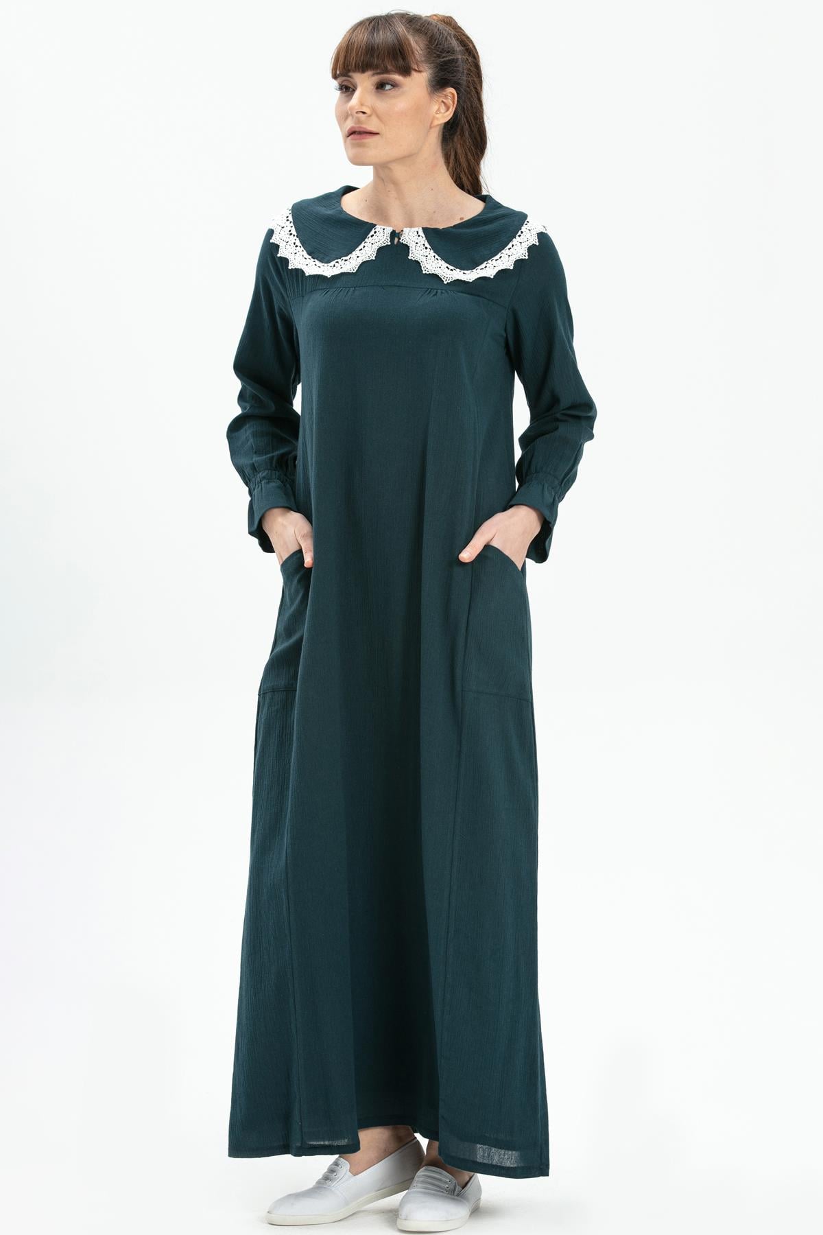Long Sleeve Sile Fabric Zahide Long Dress Oil