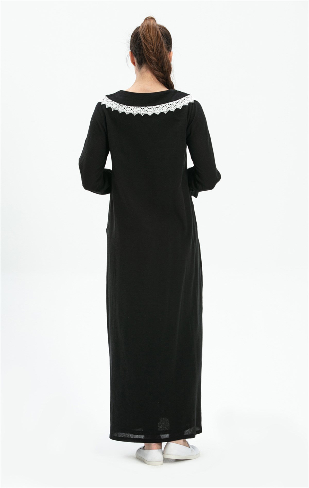 Long Sleeve Sile Fabric Zahide Long Dress Black