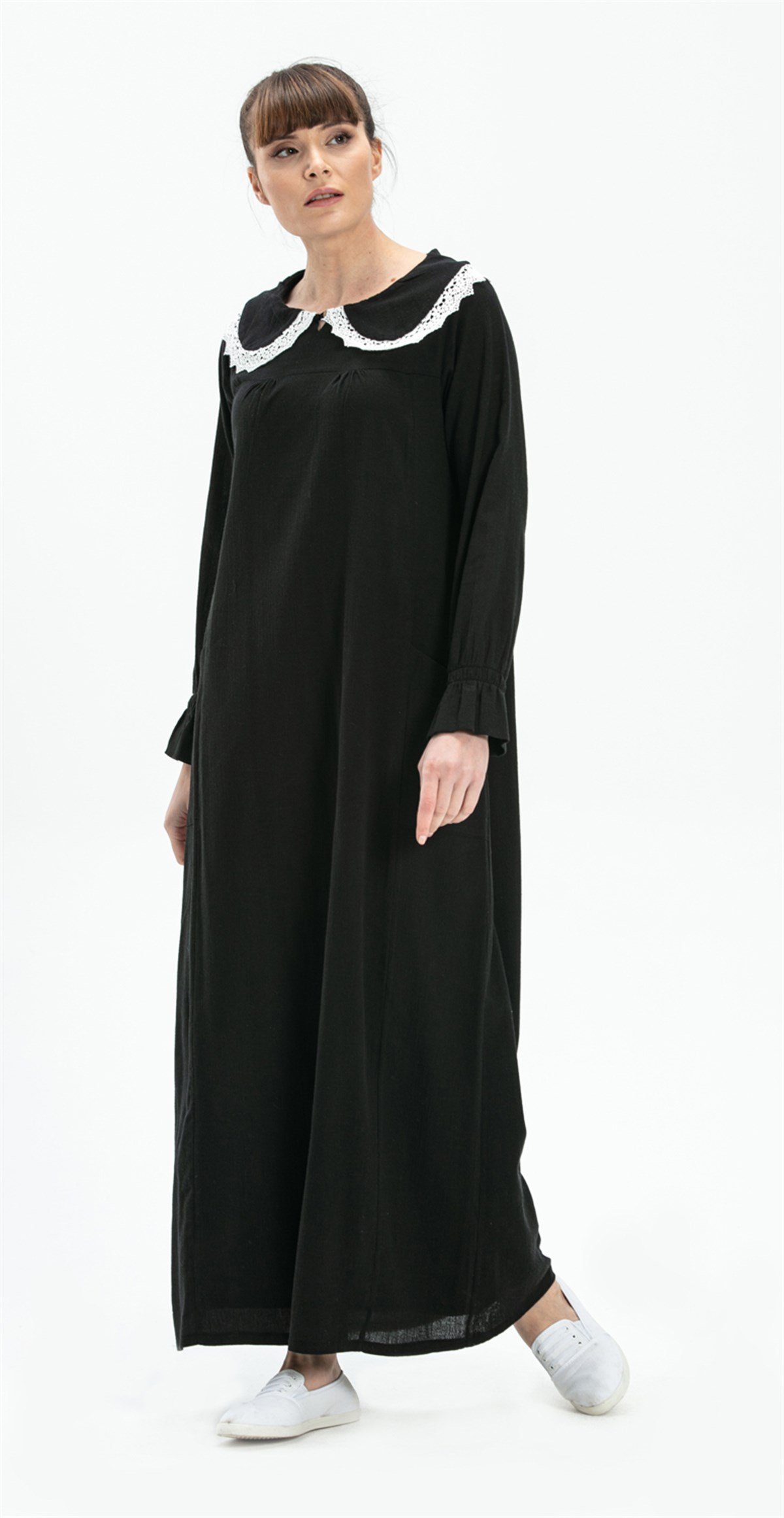 Long Sleeve Sile Fabric Zahide Long Dress Black