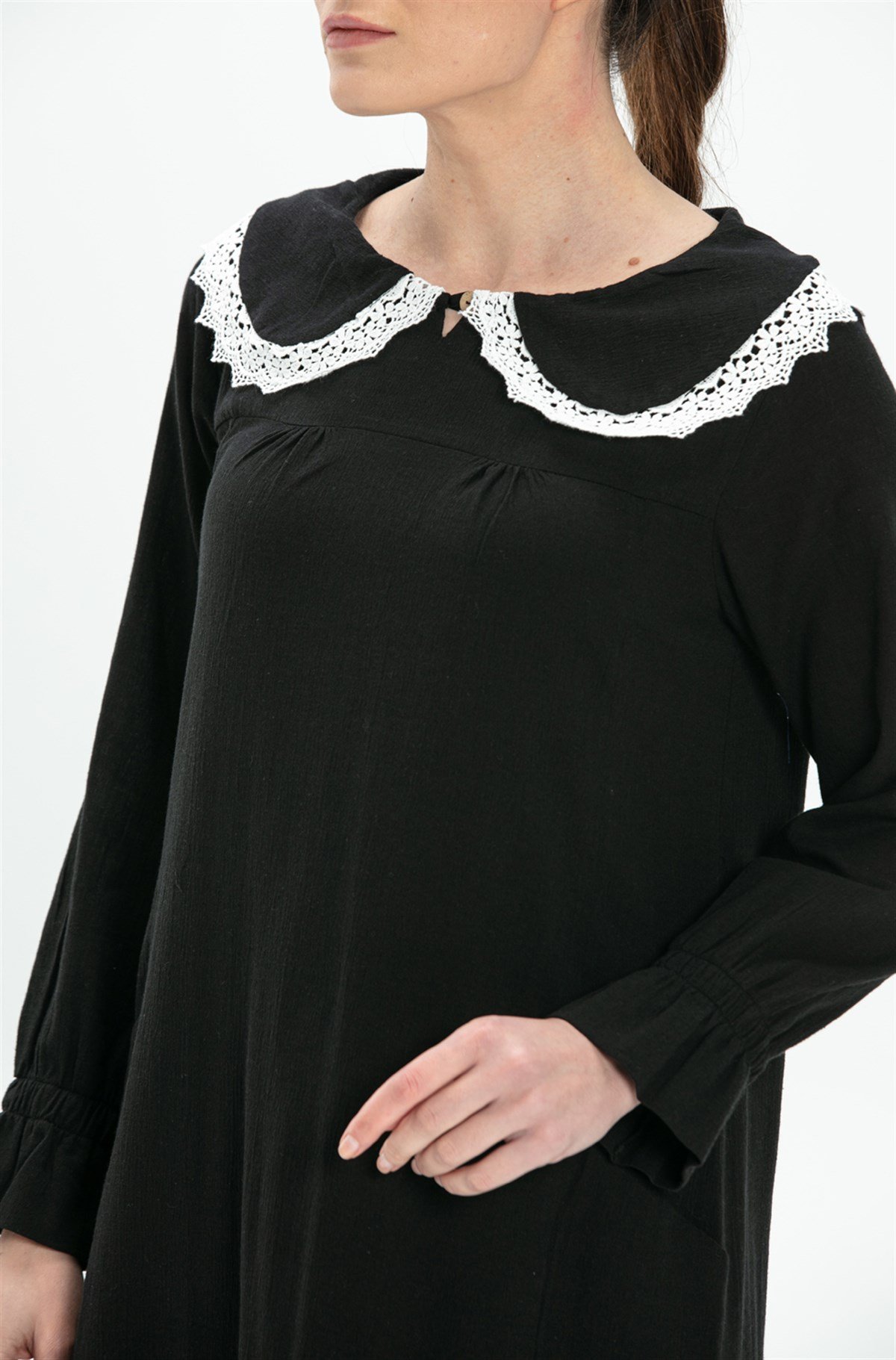 Long Sleeve Sile Fabric Zahide Long Dress Black