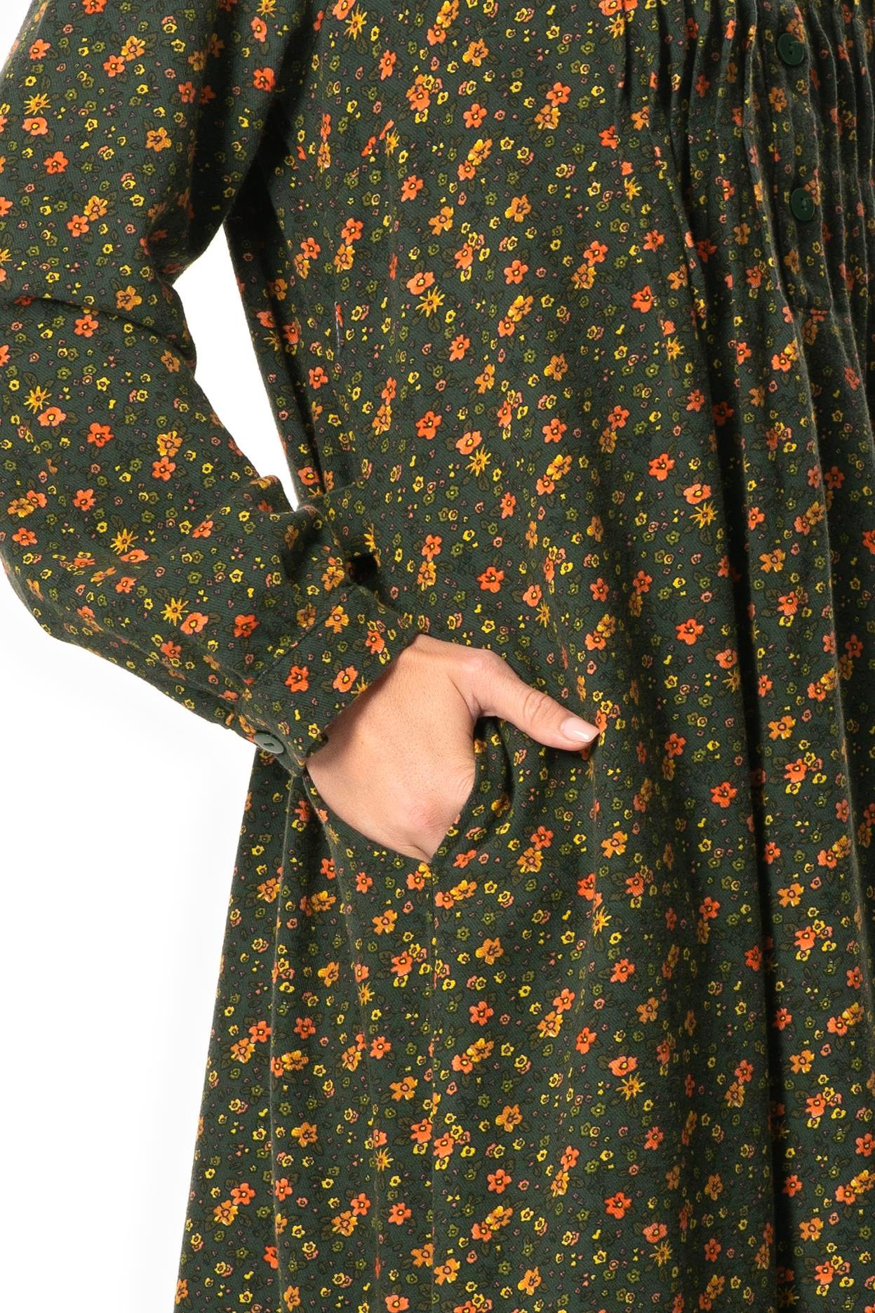 Uzun Kol Sümeyye Pazen Düğmeli Sonbahar ve Kışlık Uzun Elbise Yeşil Ysl