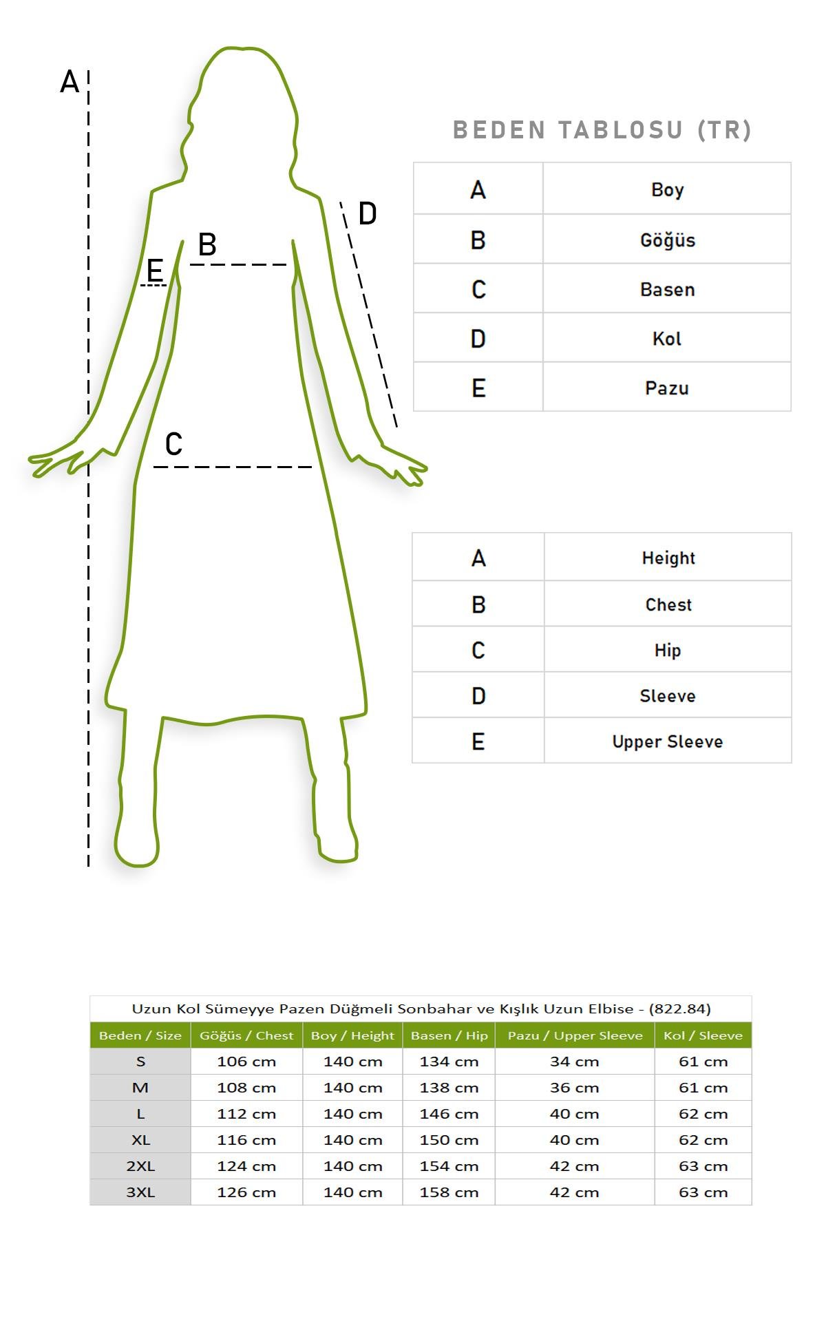 Uzun Kol Sümeyye Pazen Düğmeli Sonbahar ve Kışlık Uzun Elbise Yeşil Ysl