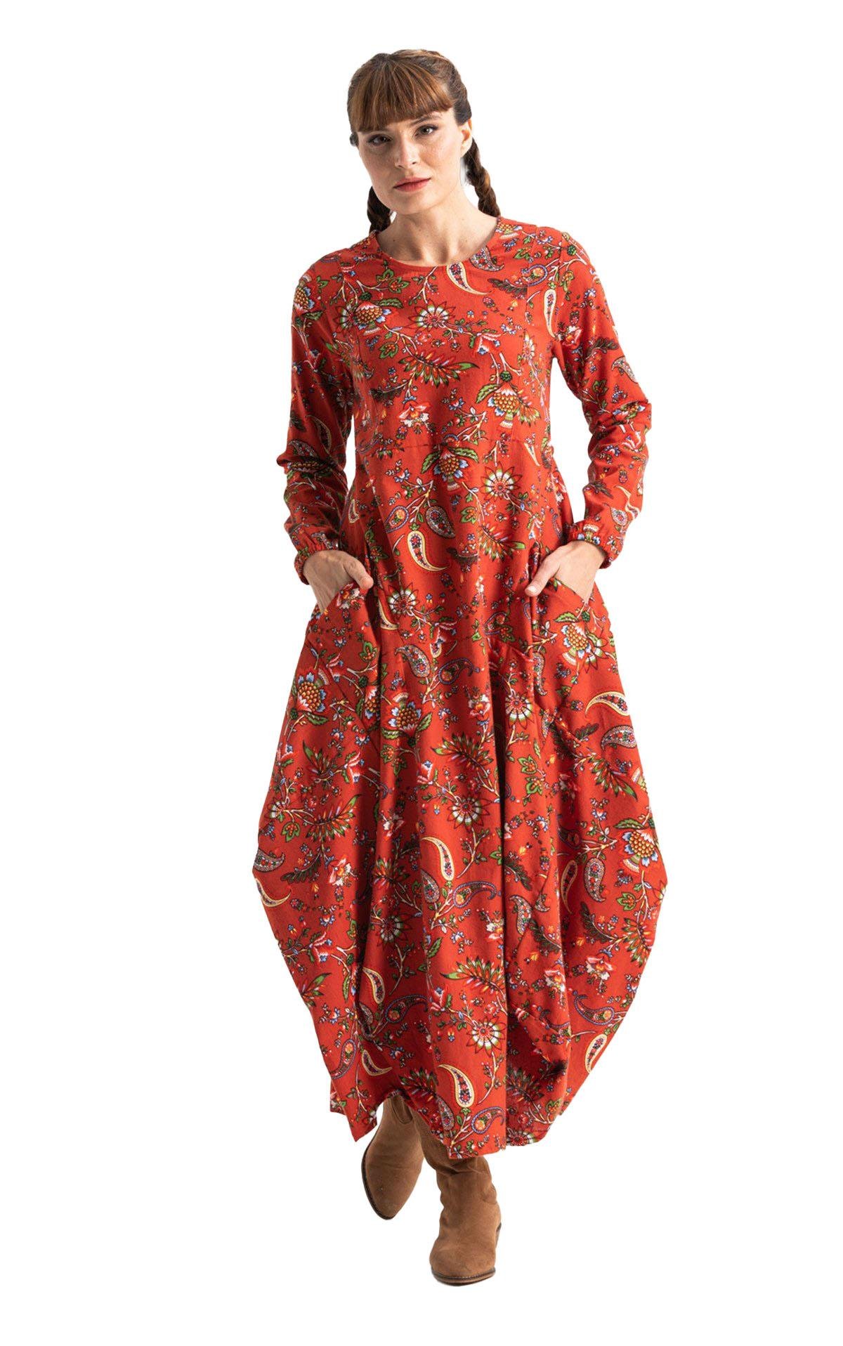 Uzun Kol Velvetin Ayşegül Desenli Uzun Sonbahar ve Kışlık Elbise Bordo Brd