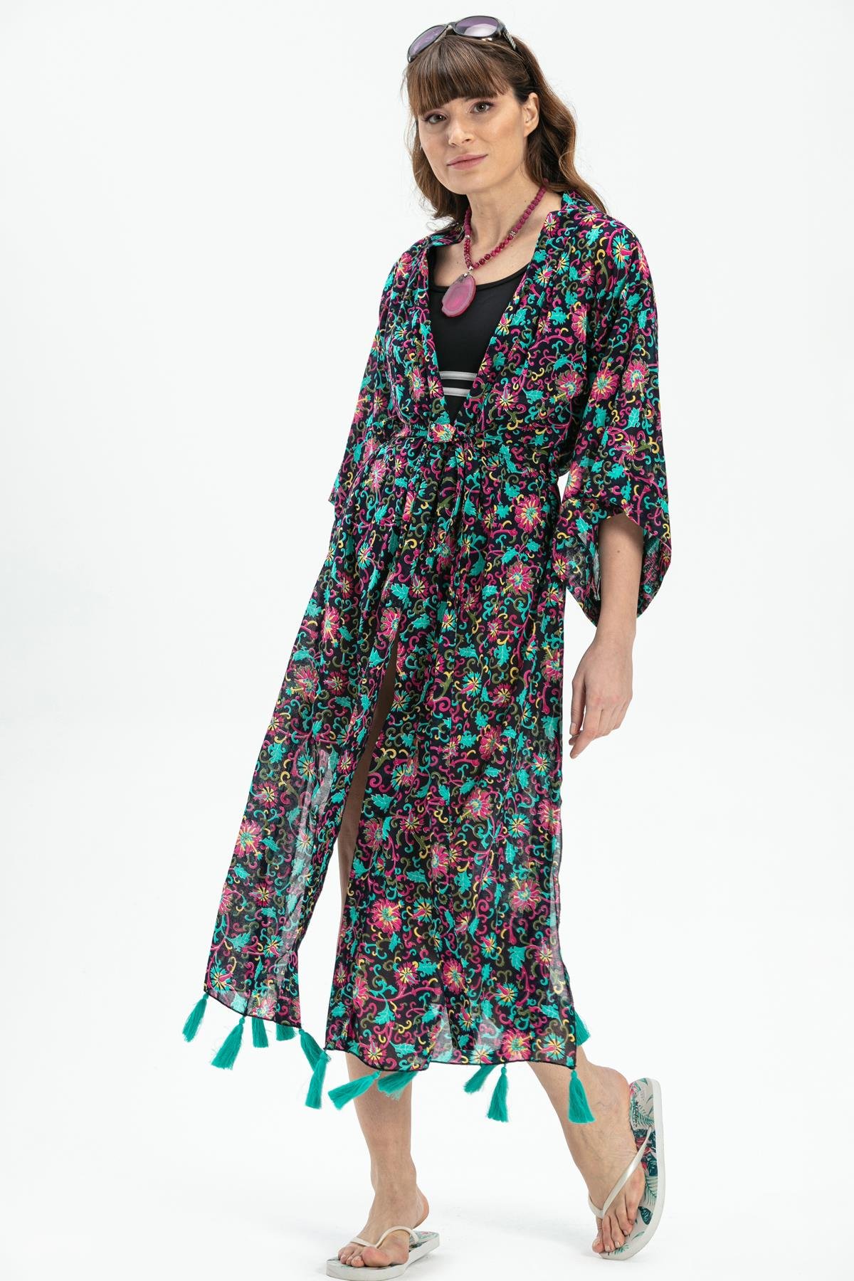 Uzun Kol Vual Açelya Uzun Kimono Lacivert Lcvt
