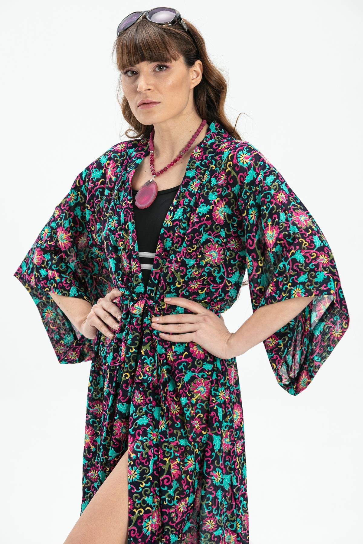 Uzun Kol Vual Açelya Uzun Kimono Lacivert Lcvt