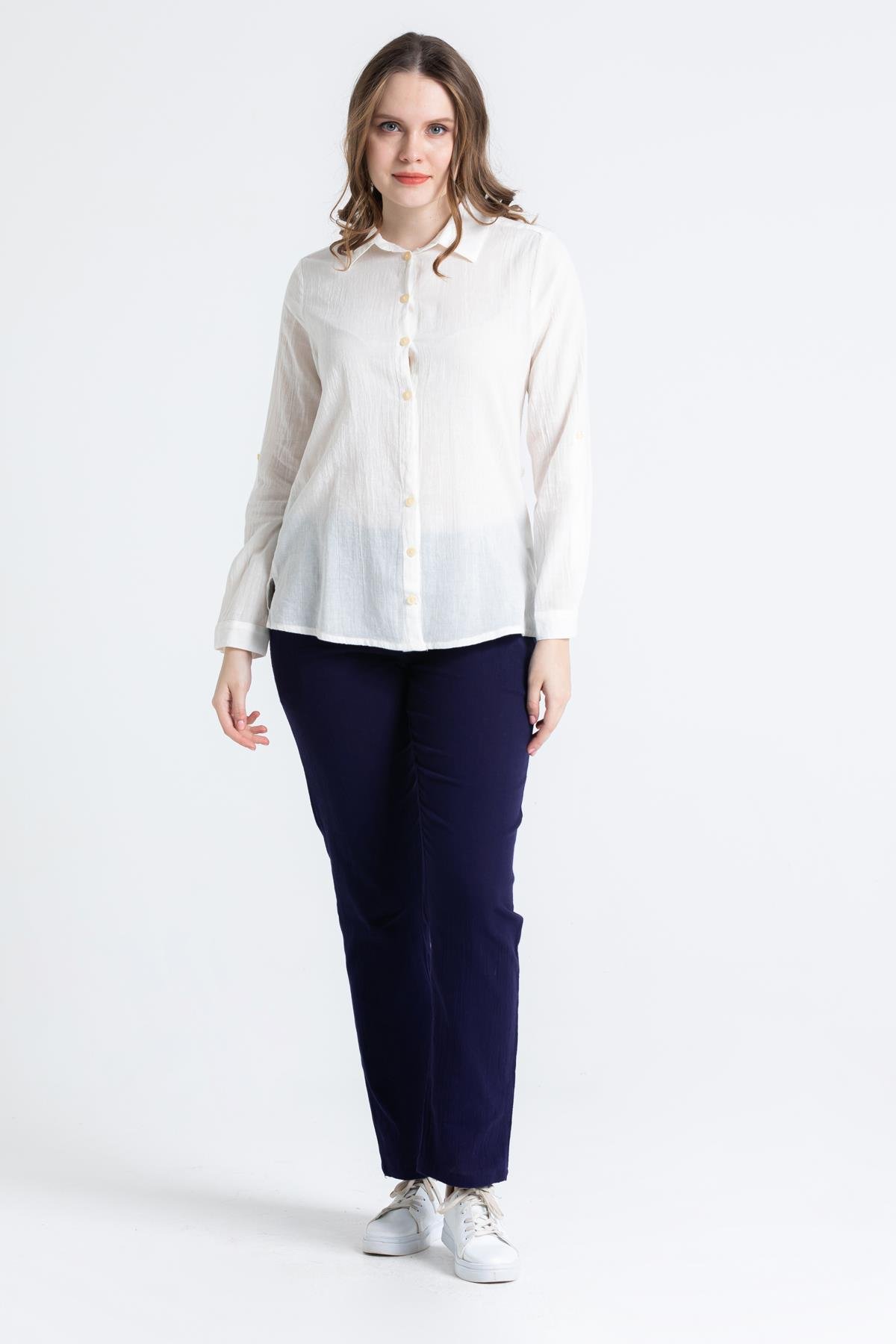 Uzun Kol Vual Avşar Gömlek Krem Krm