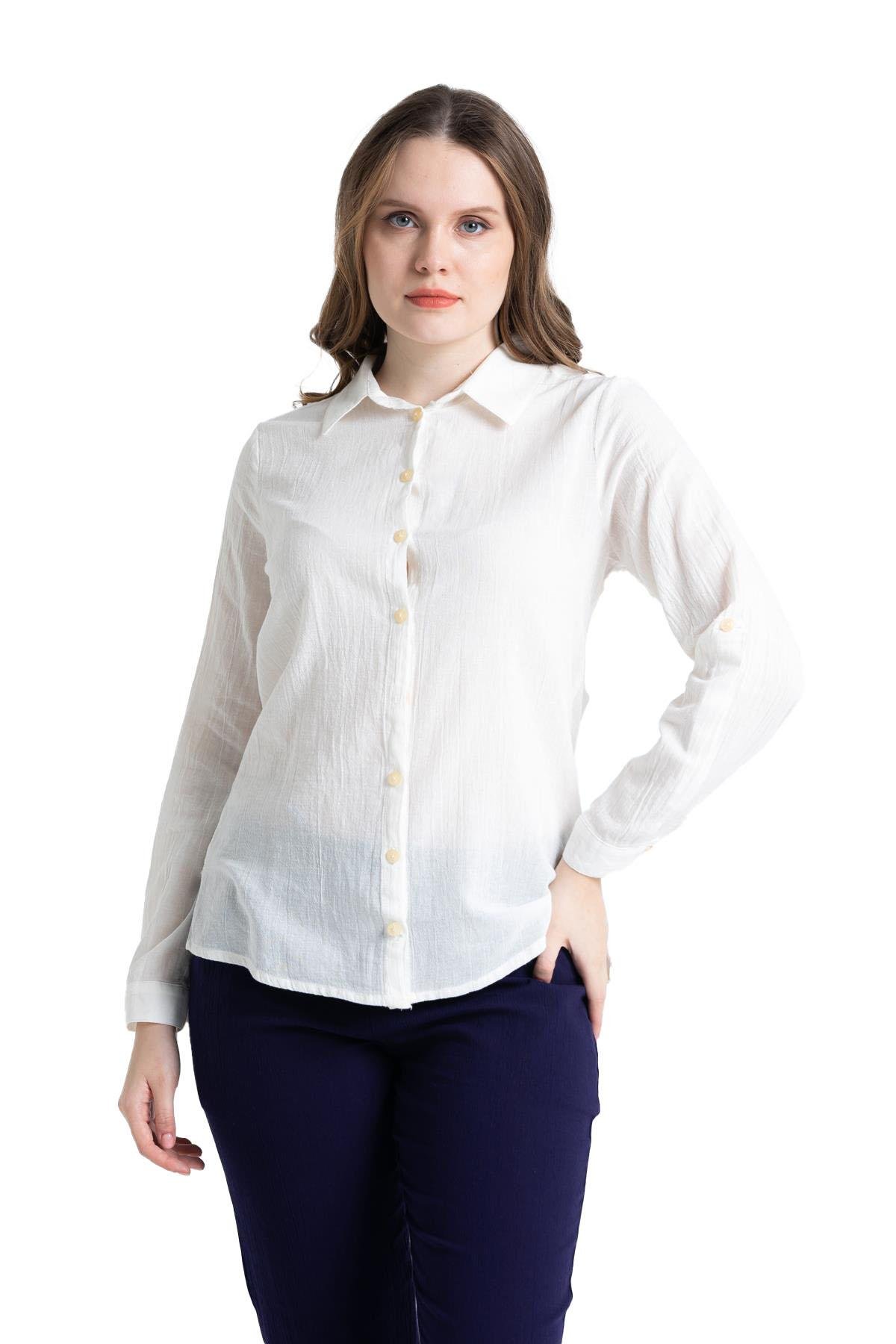 Uzun Kol Vual Avşar Gömlek Krem Krm