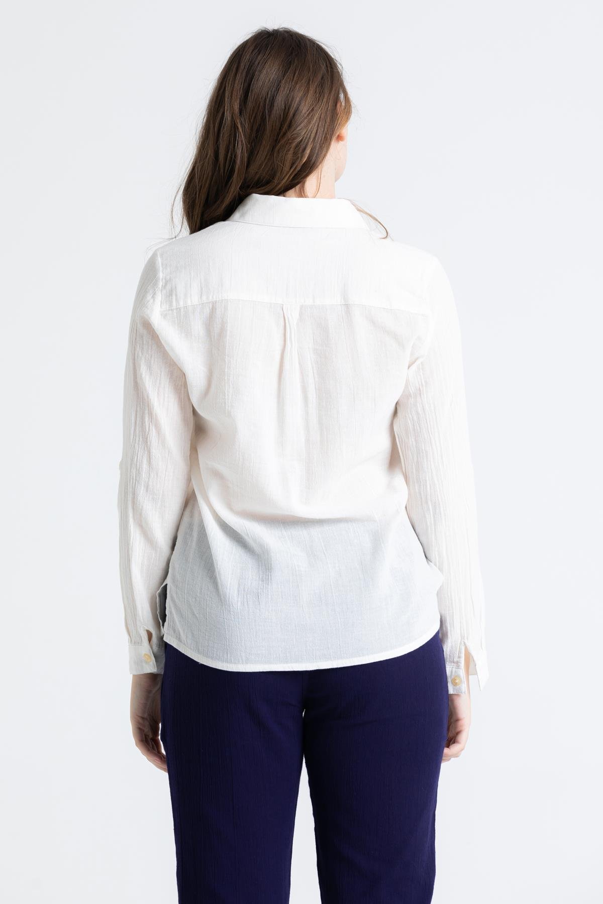 Uzun Kol Vual Avşar Gömlek Krem Krm