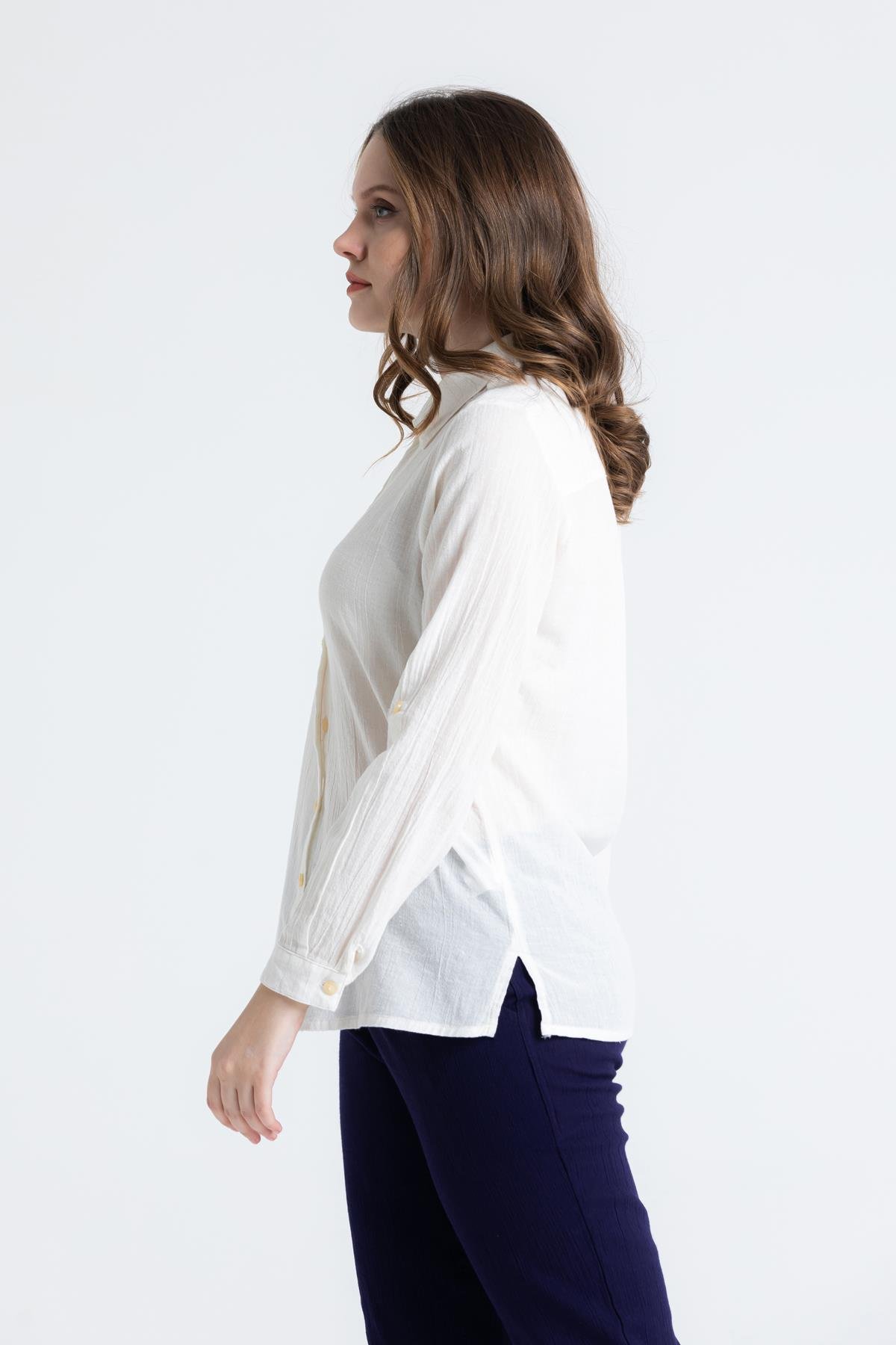 Uzun Kol Vual Avşar Gömlek Krem Krm