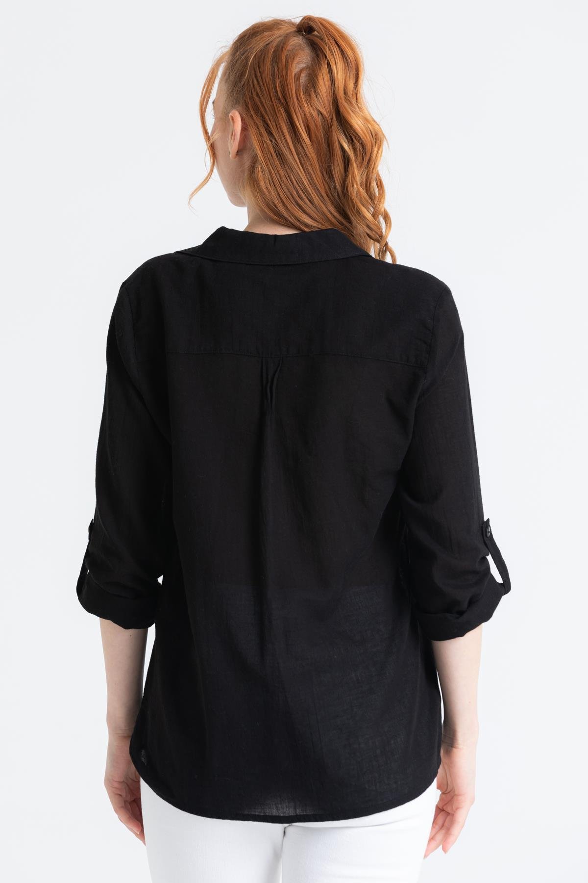 Uzun Kol Vual Avşar Gömlek Siyah Syh