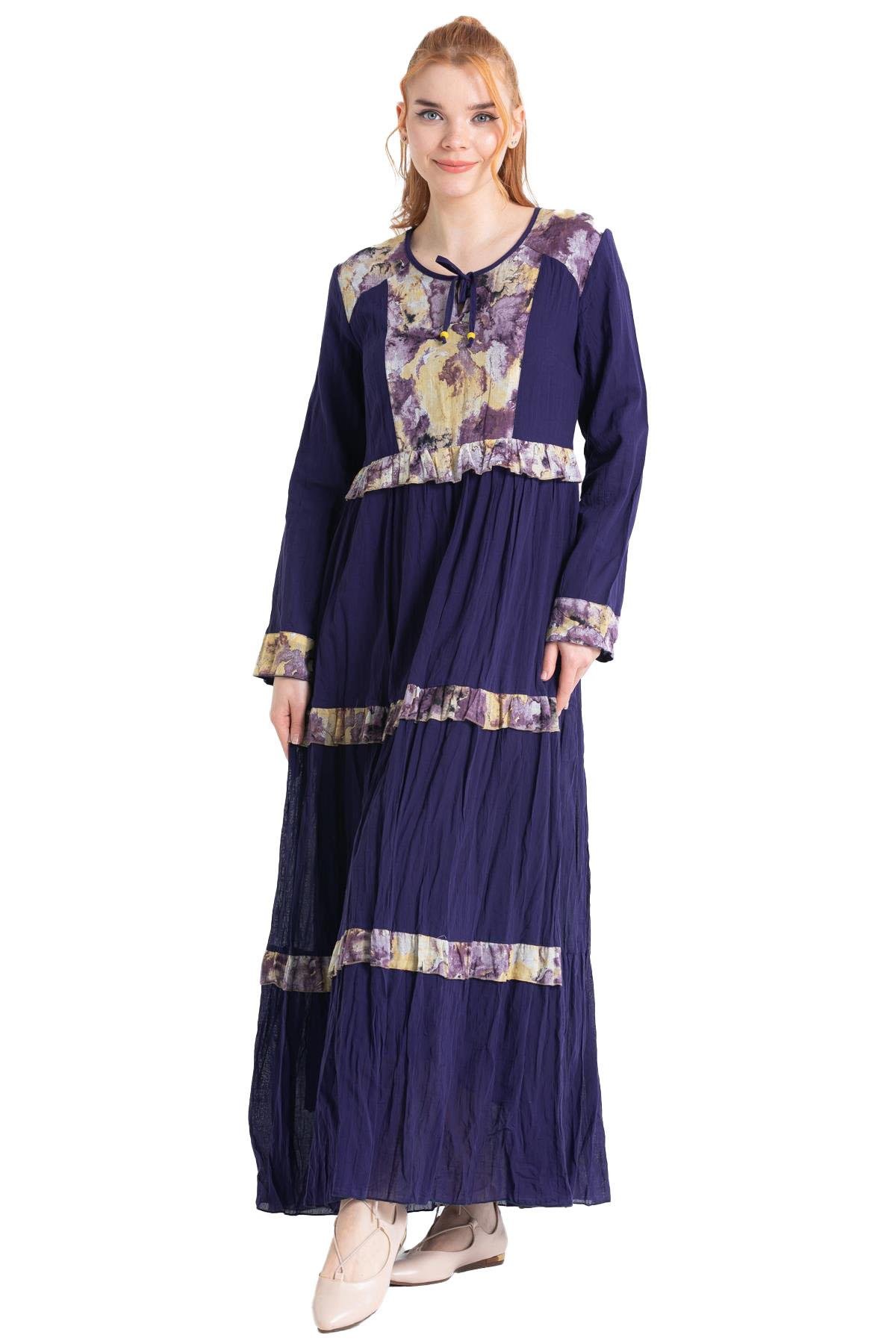 Long Sleeve Voile Sevim Long Dress Purple