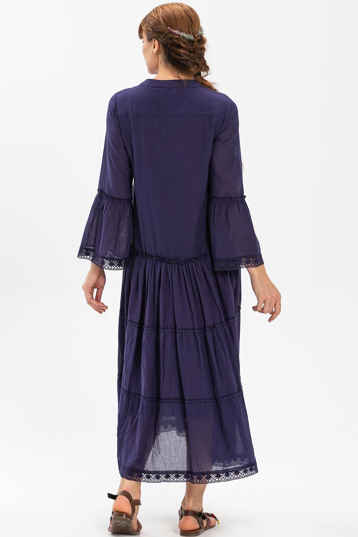 Uzun Kol Vual Şeyma Uzun Elbise Mor Mor