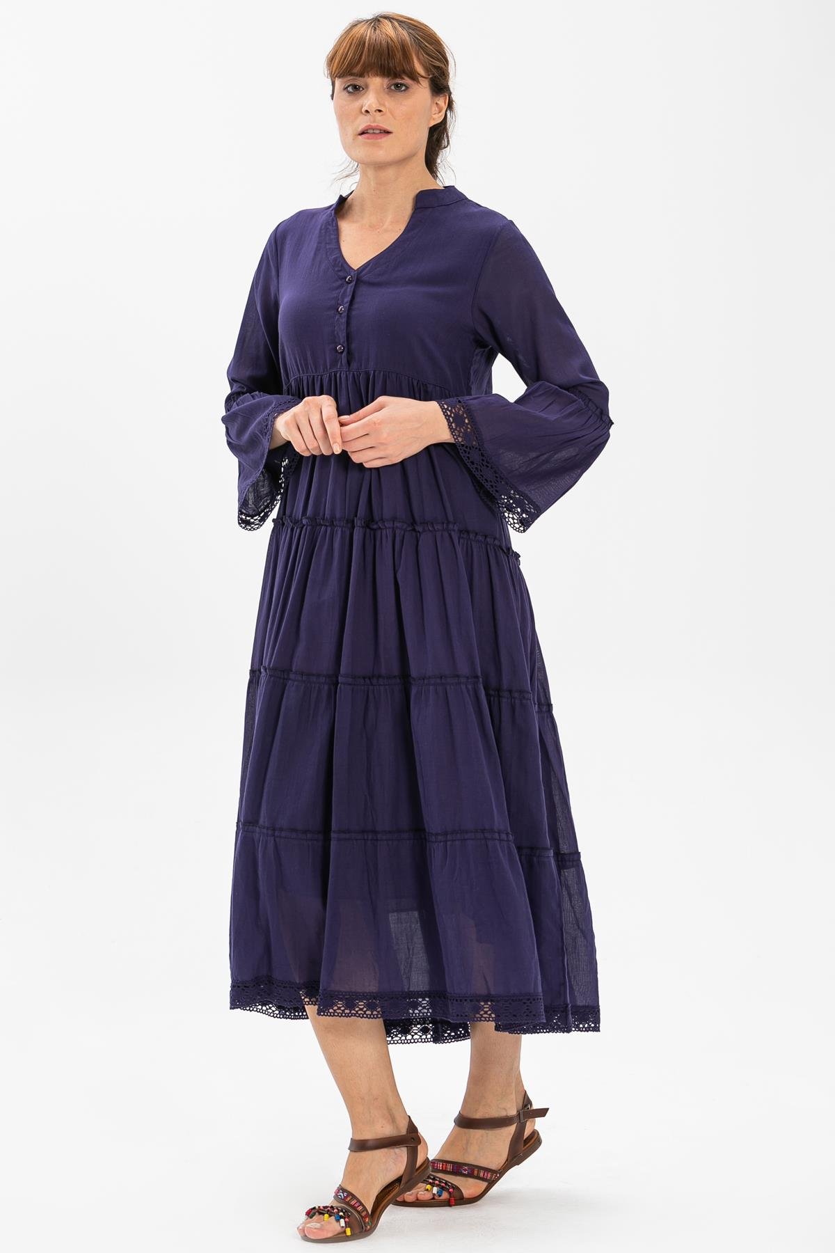 Uzun Kol Vual Şeyma Uzun Elbise Mor Mor