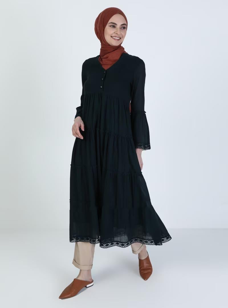 Long Sleeve Voile Şeyma Long Dress Petrol