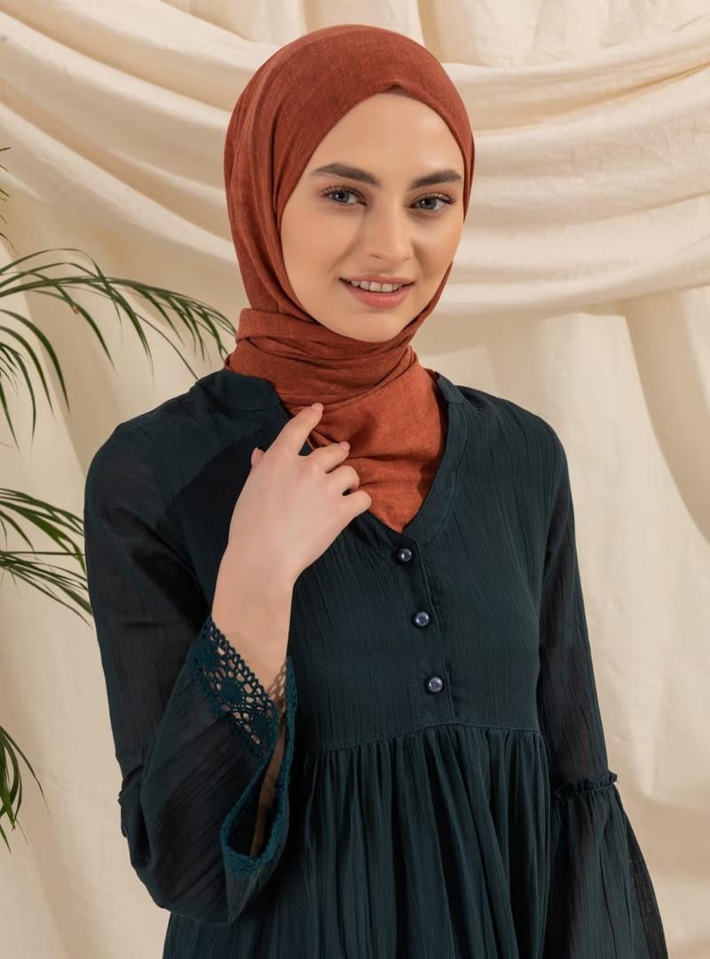 Long Sleeve Voile Şeyma Long Dress Petrol