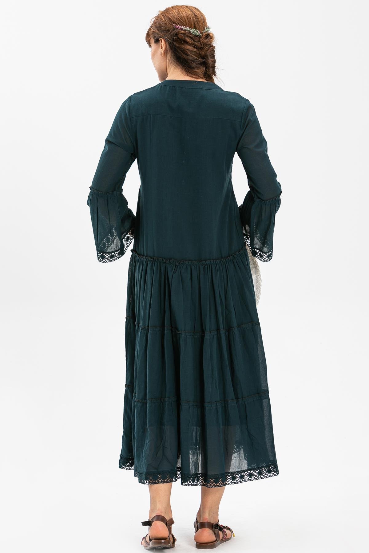 Long Sleeve Voile Şeyma Long Dress Petrol