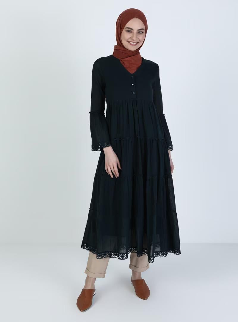 Long Sleeve Voile Şeyma Long Dress Petrol
