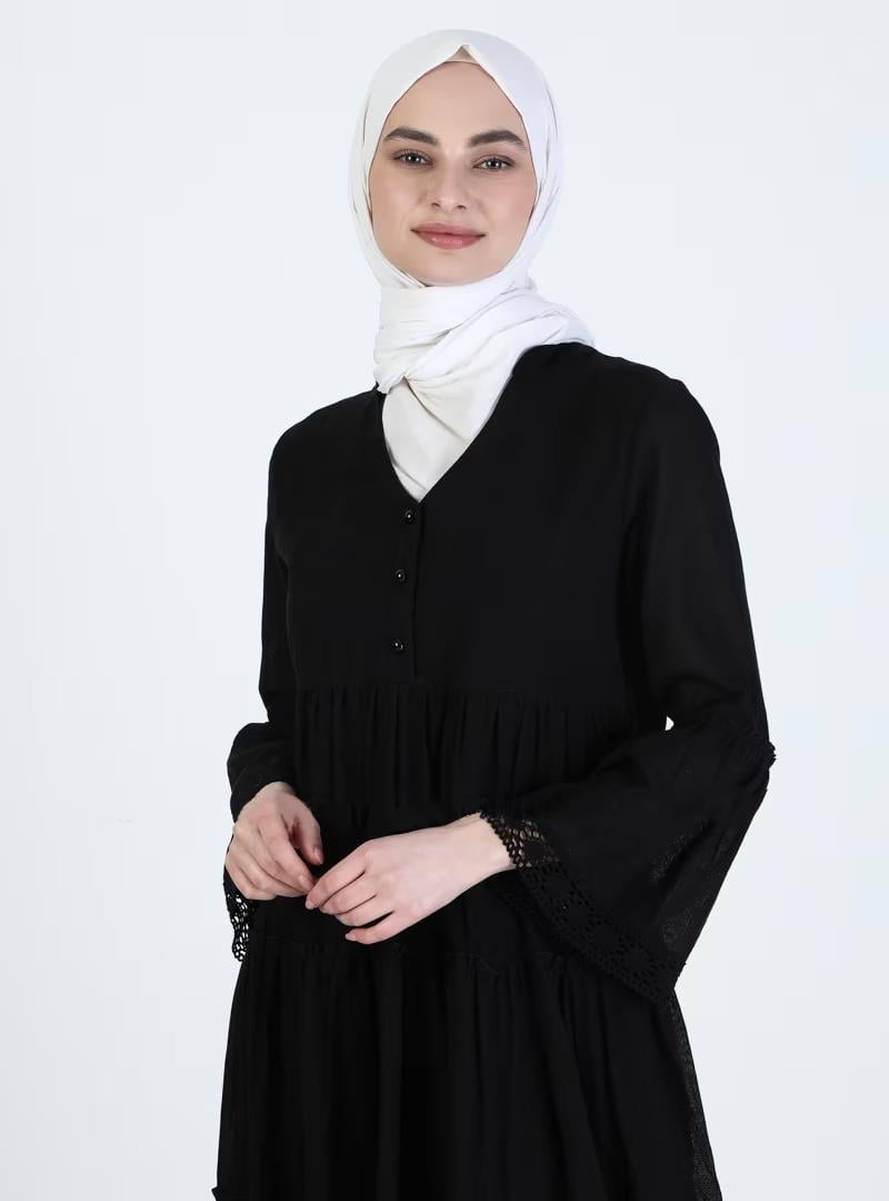 Uzun Kol Vual Şeyma Uzun Elbise Siyah Syh