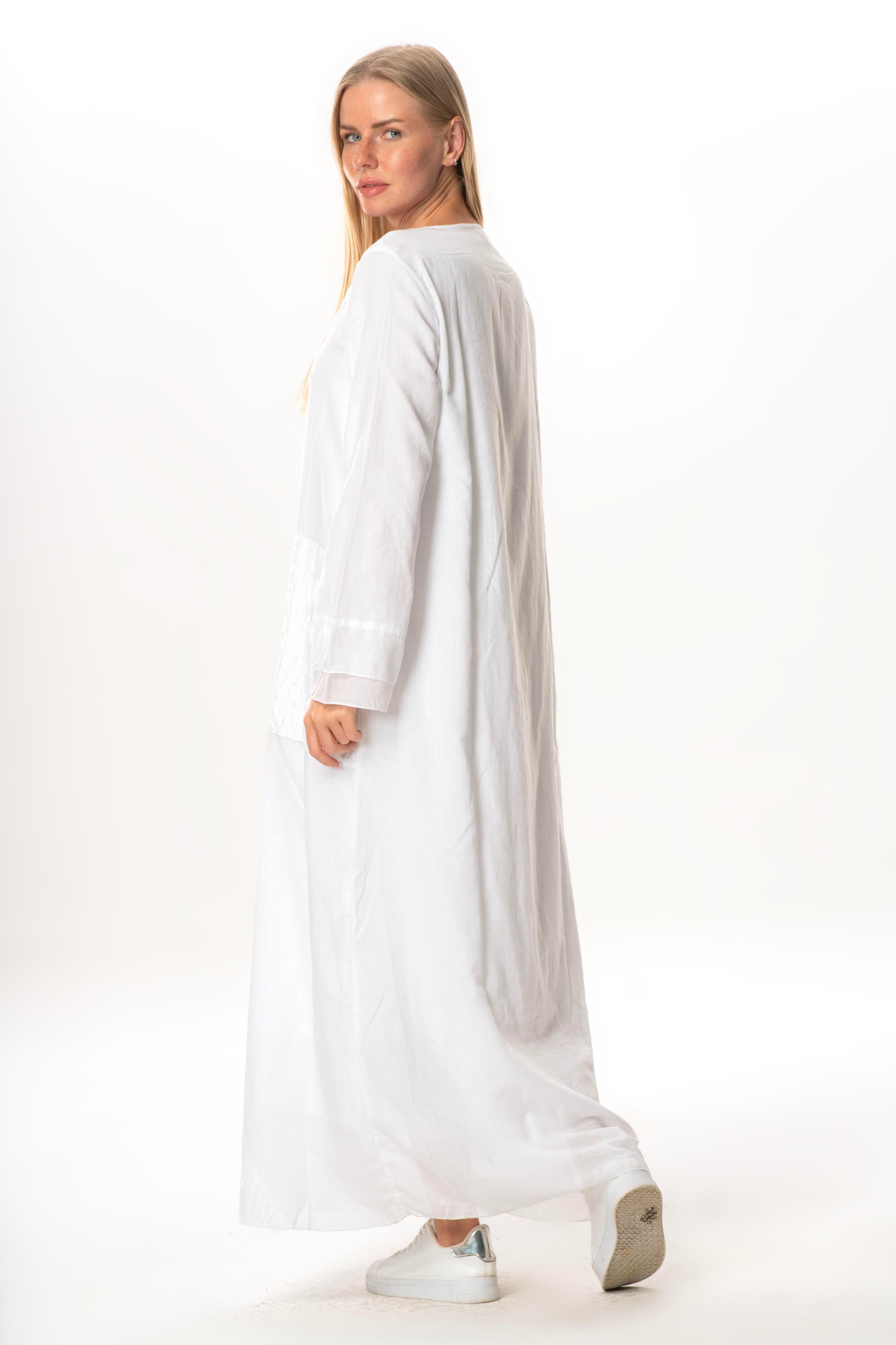 Uzun Kol Vual Tülay Nervürlü Yazlık Ferace Beyaz Byz