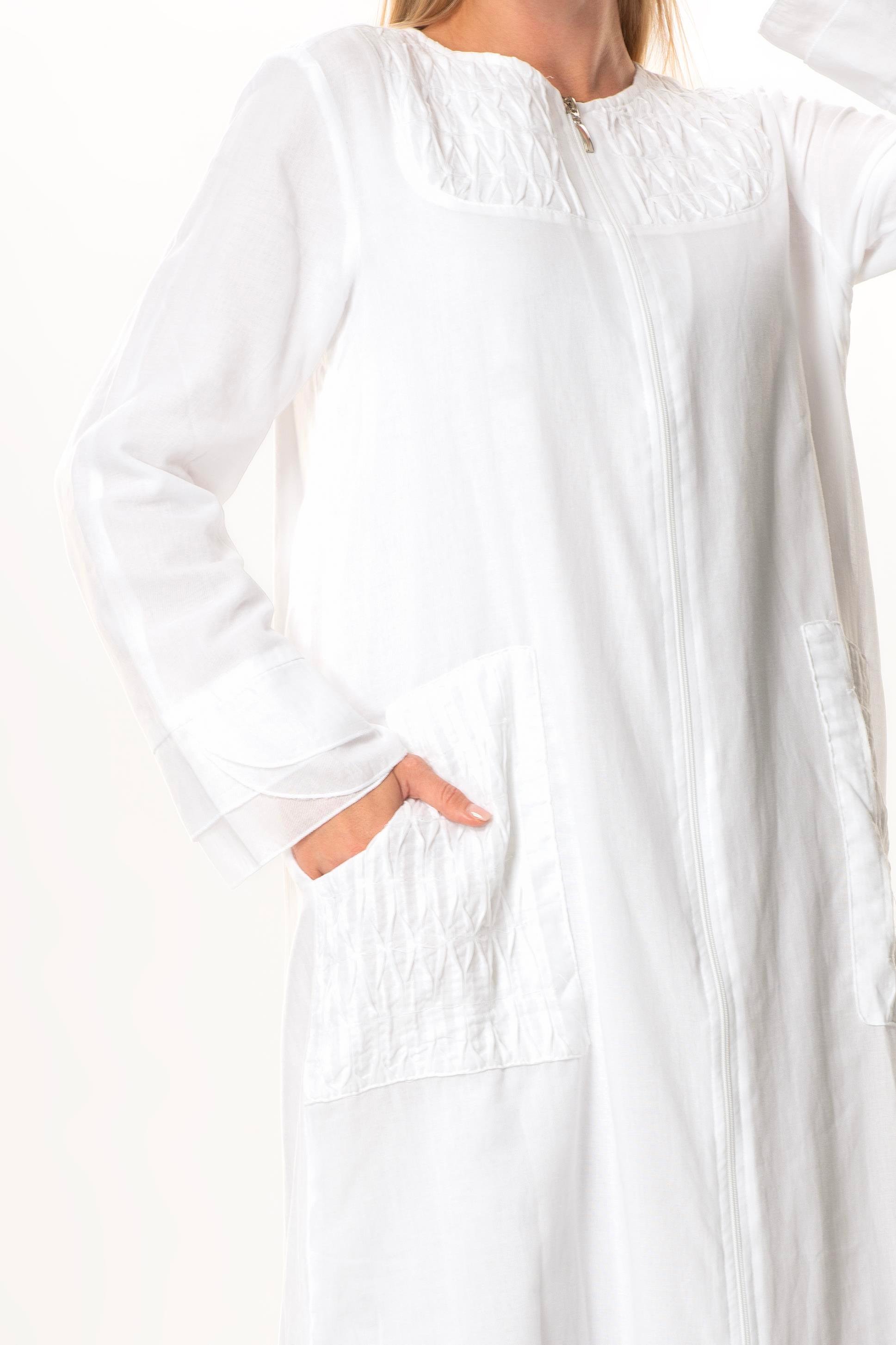 Uzun Kol Vual Tülay Nervürlü Yazlık Ferace Beyaz Byz