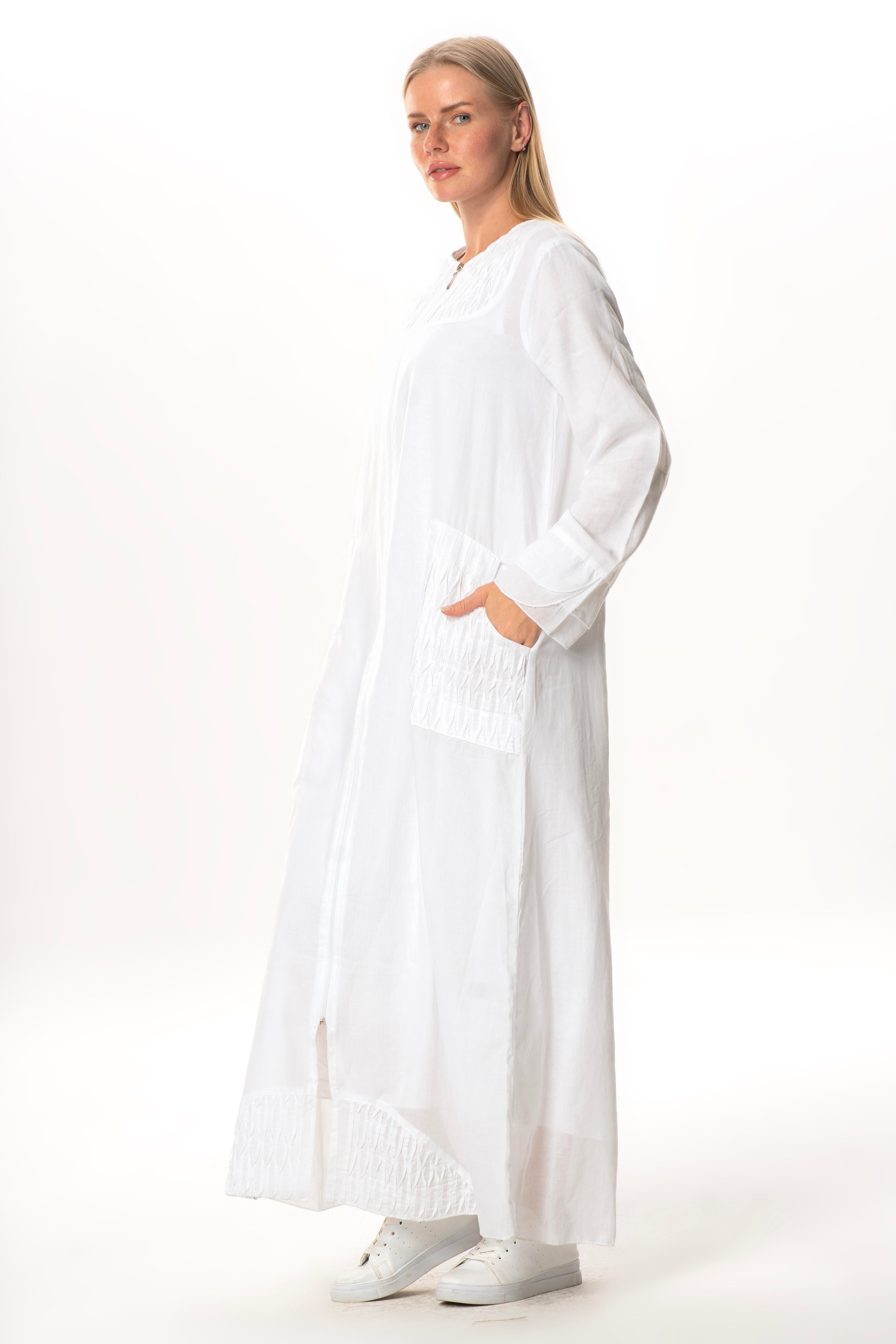 Uzun Kol Vual Tülay Nervürlü Yazlık Ferace Beyaz Byz