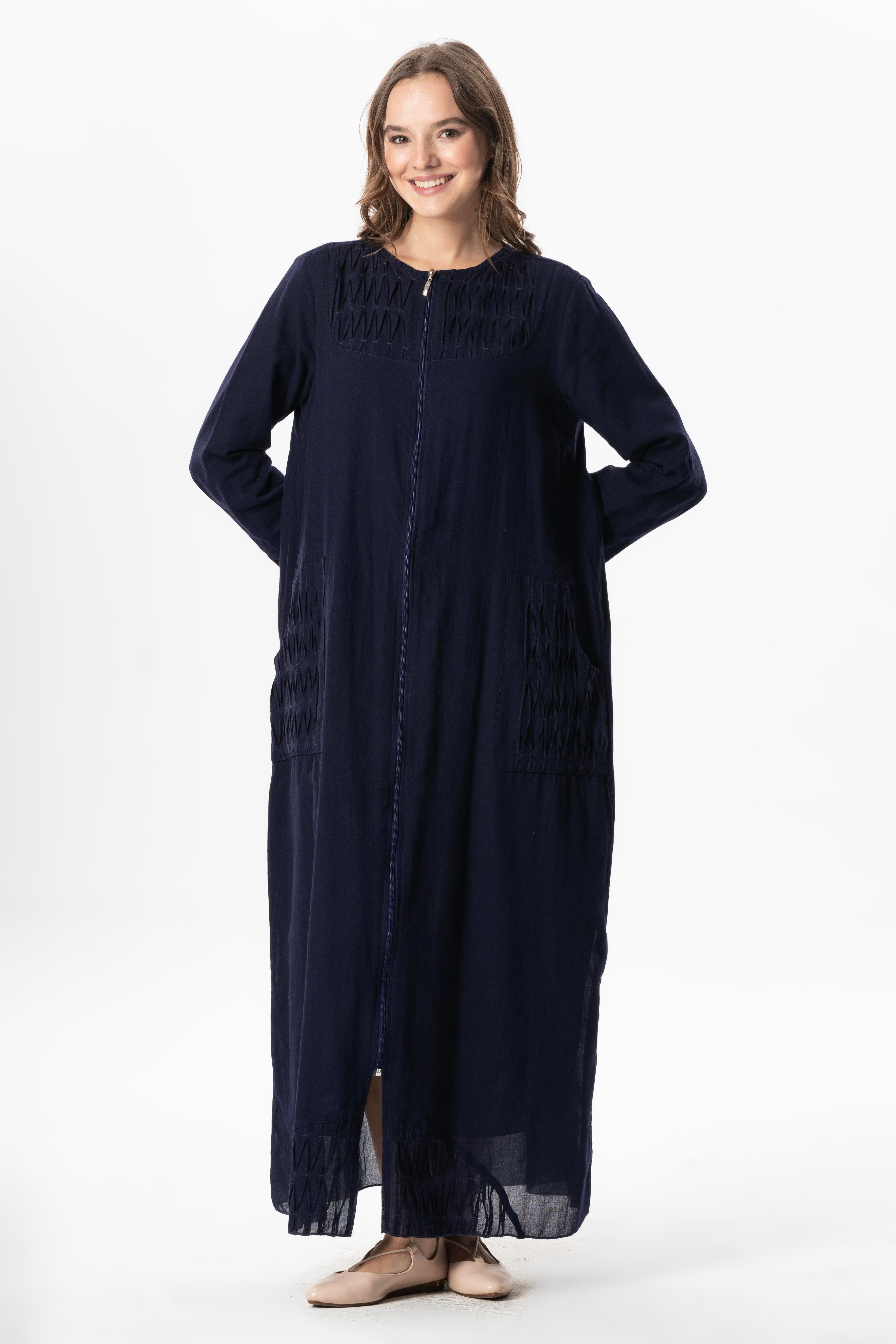 Uzun Kol Vual Tülay Nervürlü Yazlık Ferace Mor Mor