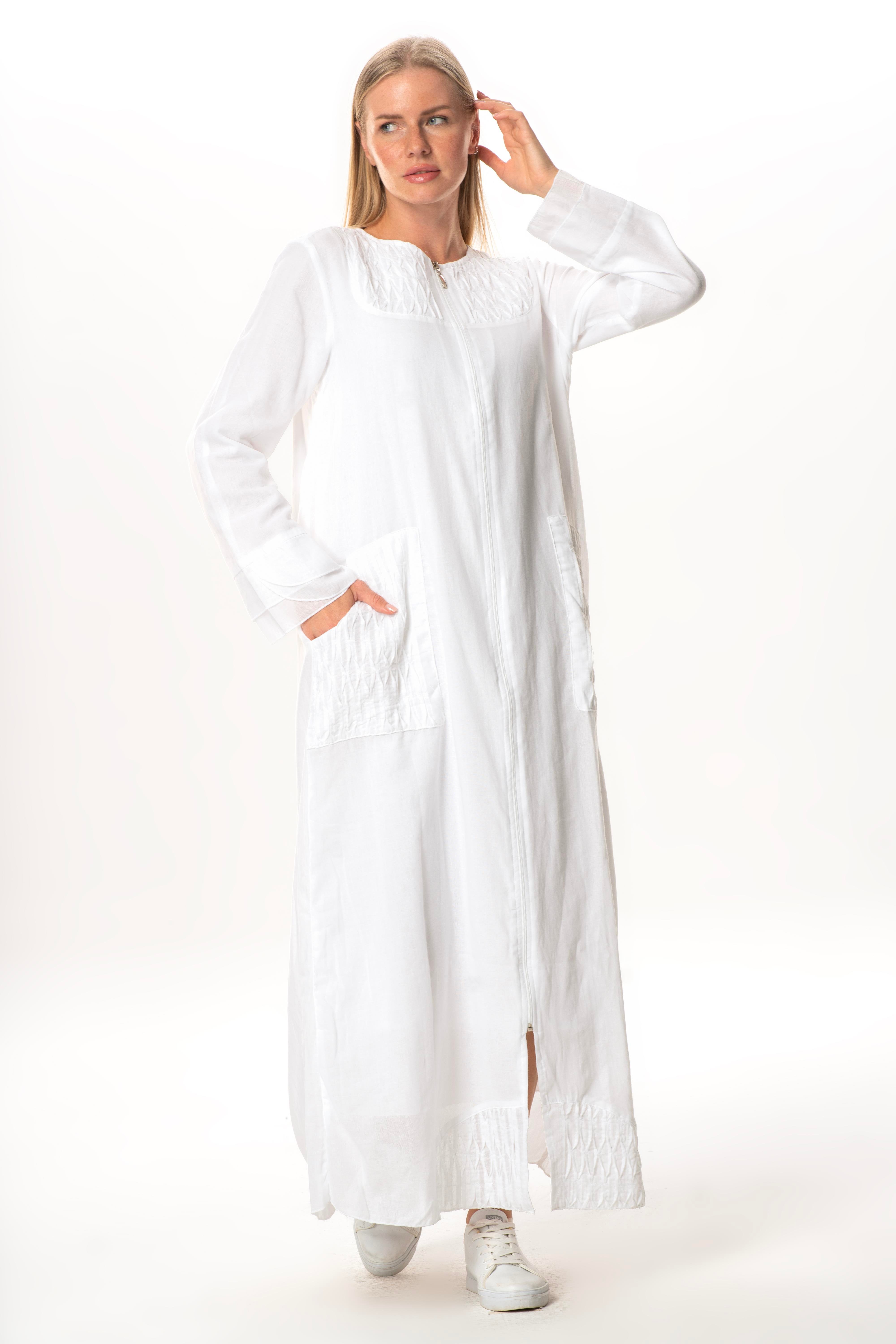 Uzun Kol Vual Tülay Nervürlü Yazlık Ferace Beyaz Byz