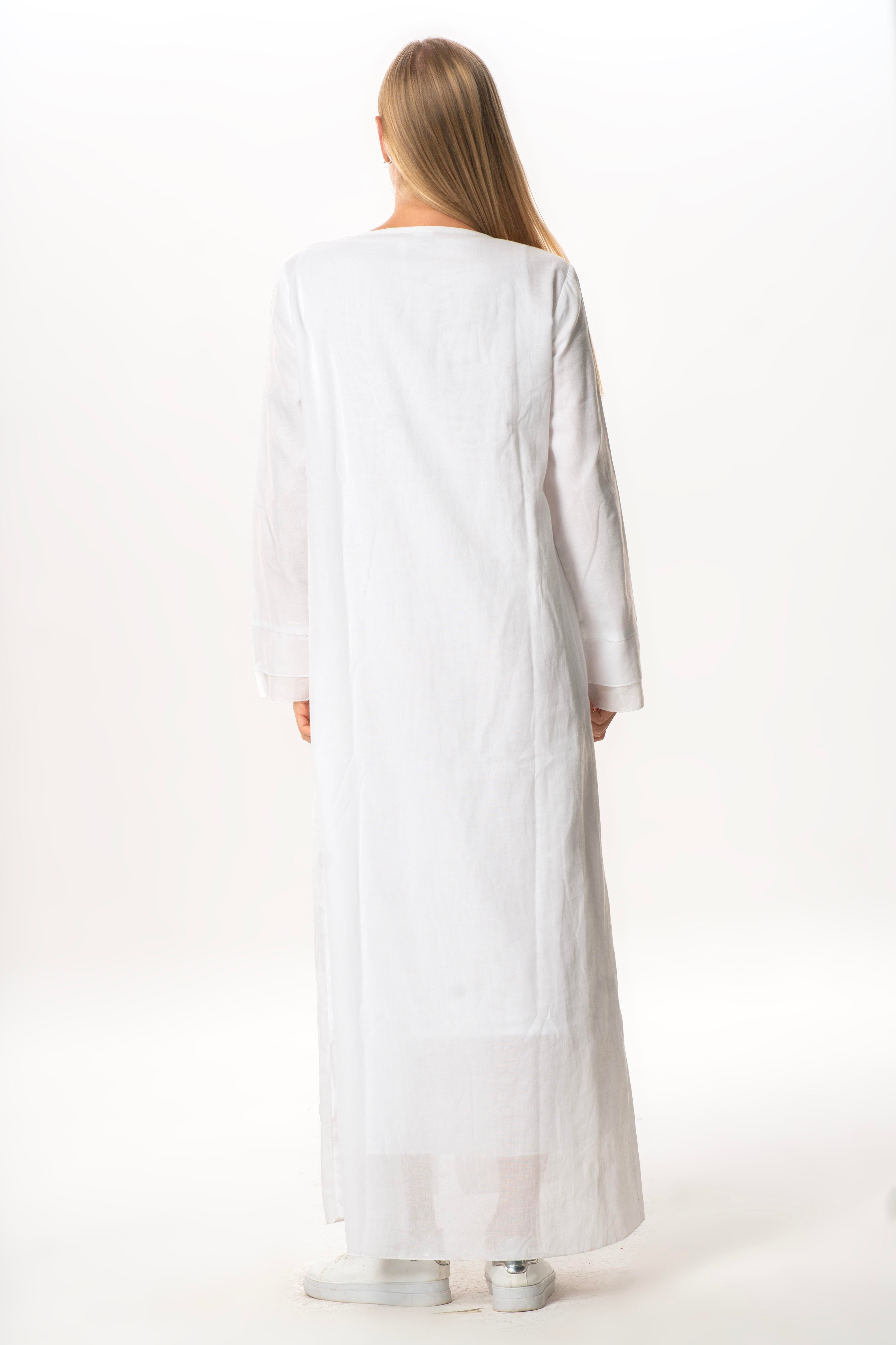 Uzun Kol Vual Tülay Nervürlü Yazlık Ferace Beyaz Byz