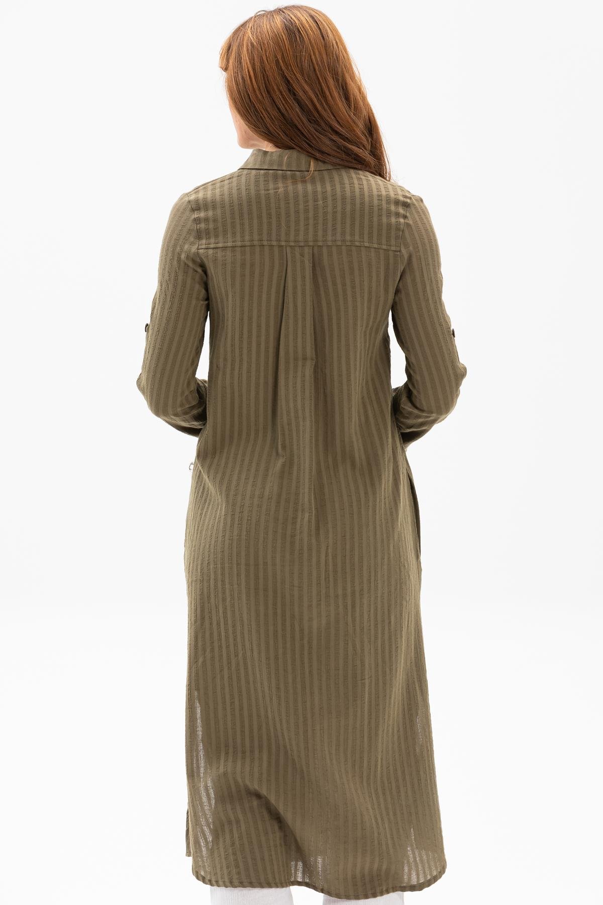 Uzun Kol Yakalı Gofre Tunik Haki 9008