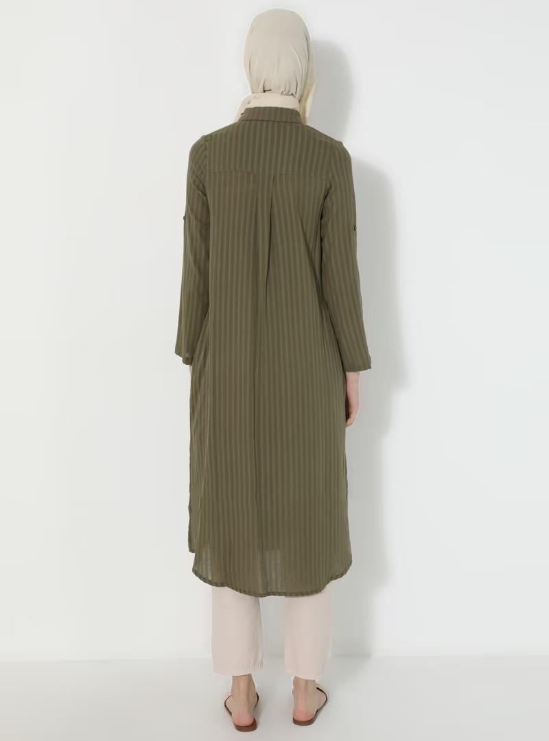 Uzun Kol Yakalı Gofre Tunik Haki 9008