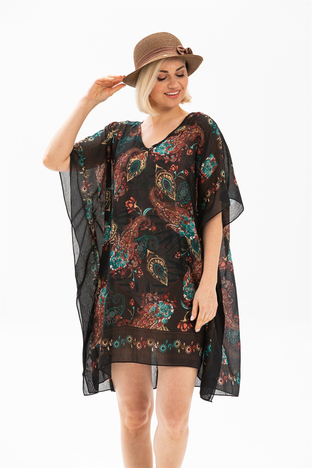 Verda Vual Tunik Otantik Desen Siyah