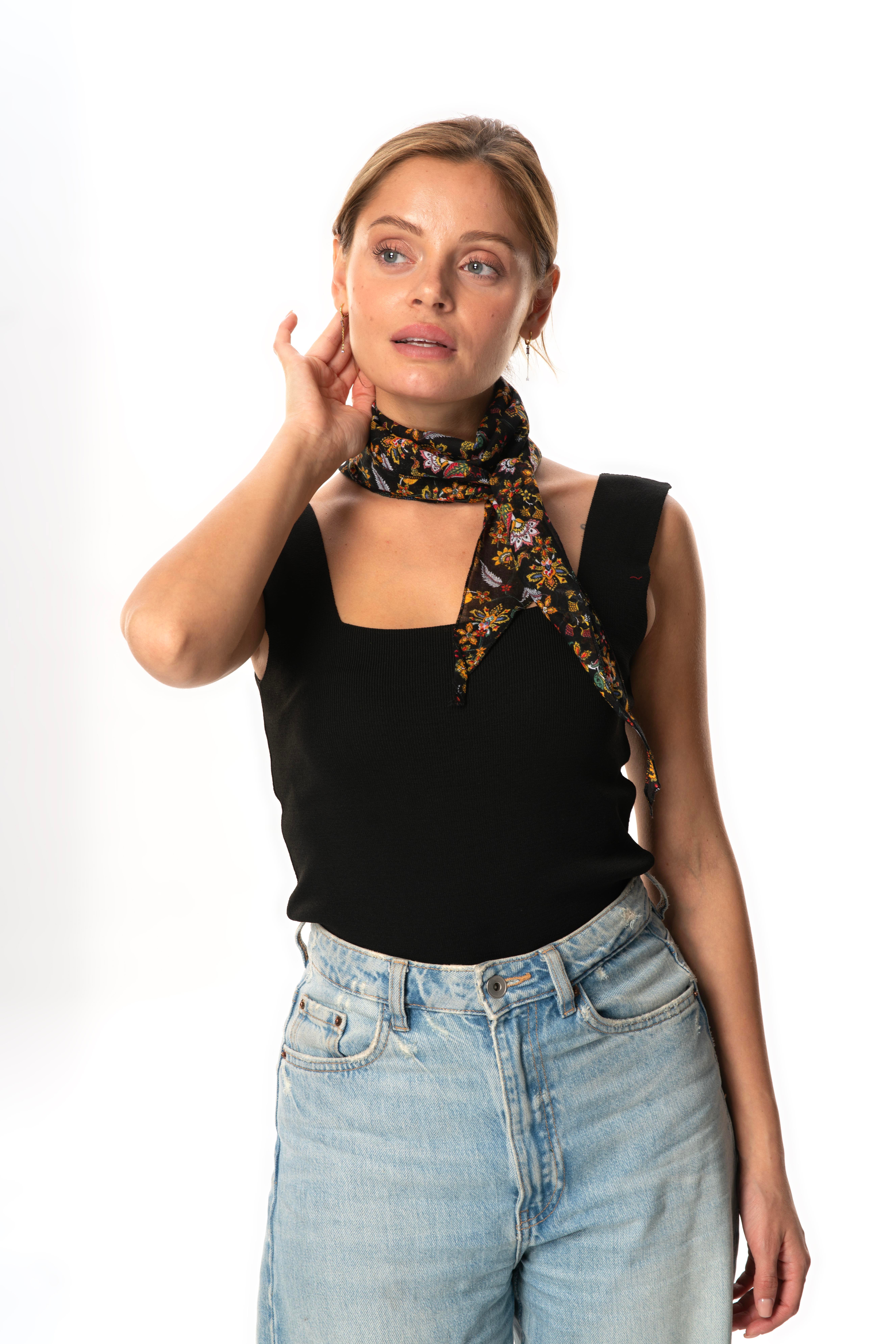 Vual Fular Çiçek Siyah 6240