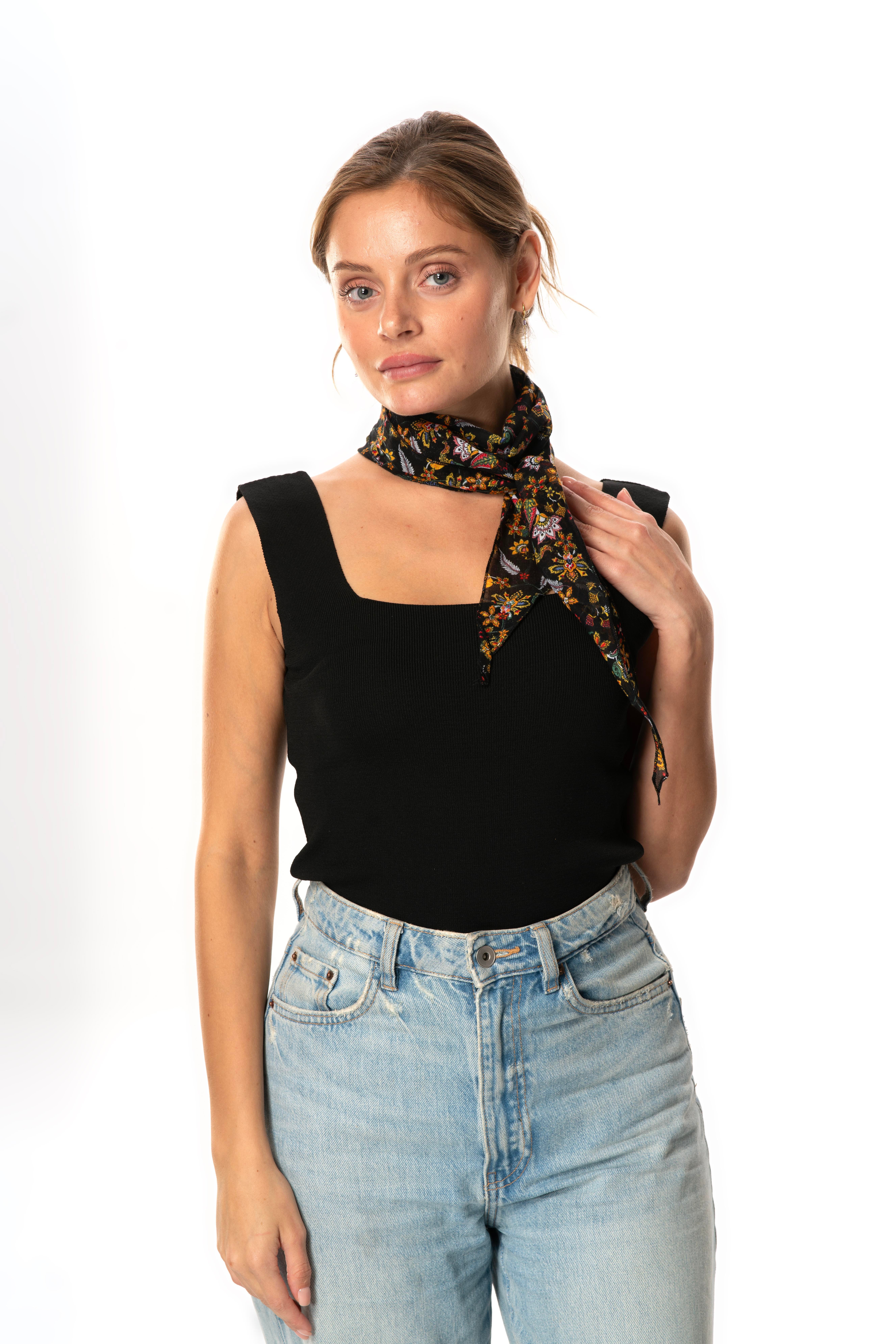 Vual Fular Çiçek Siyah 6240