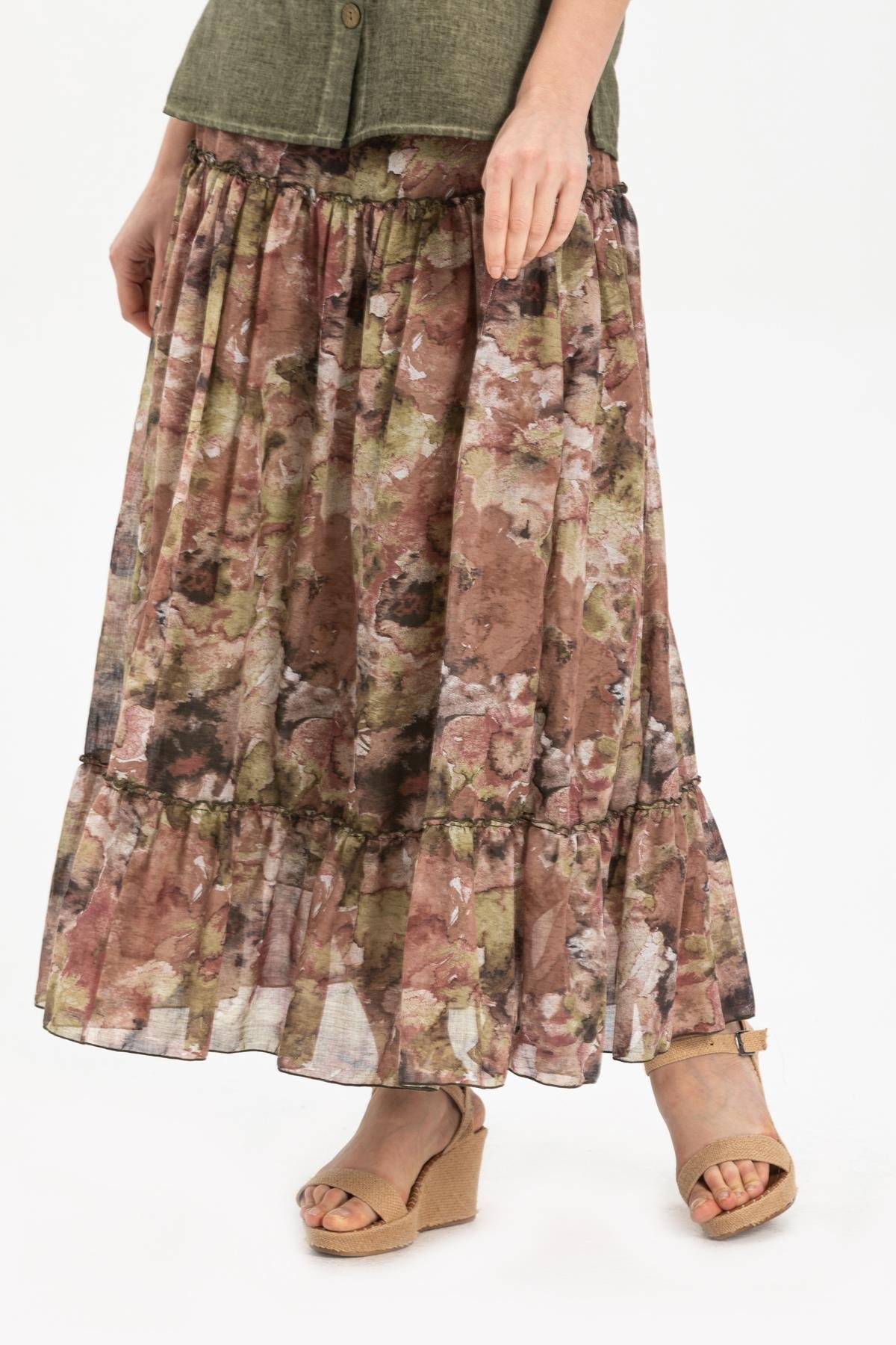 Voile Nesrin Long Skirt Brown Khv