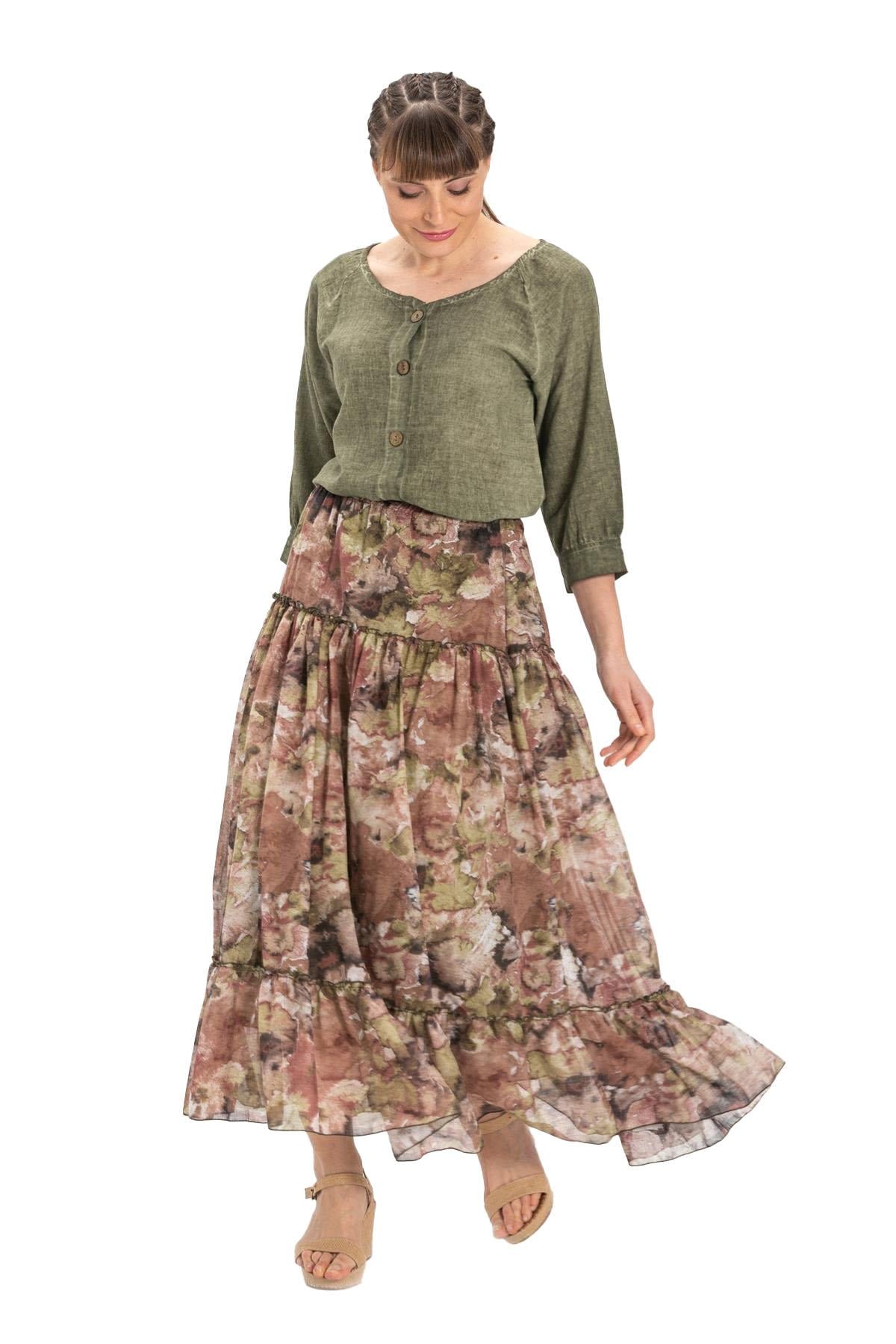 Voile Nesrin Long Skirt Brown Khv