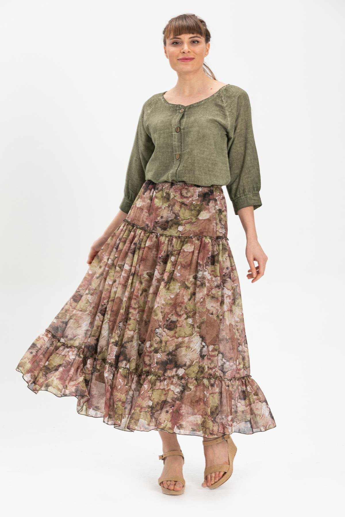 Voile Nesrin Long Skirt Brown Khv