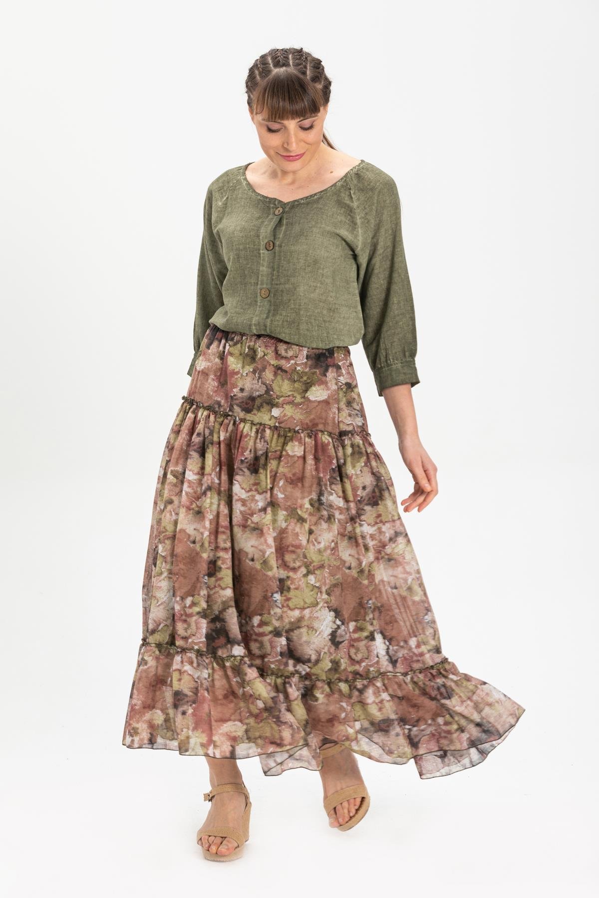 Voile Nesrin Long Skirt Brown Khv