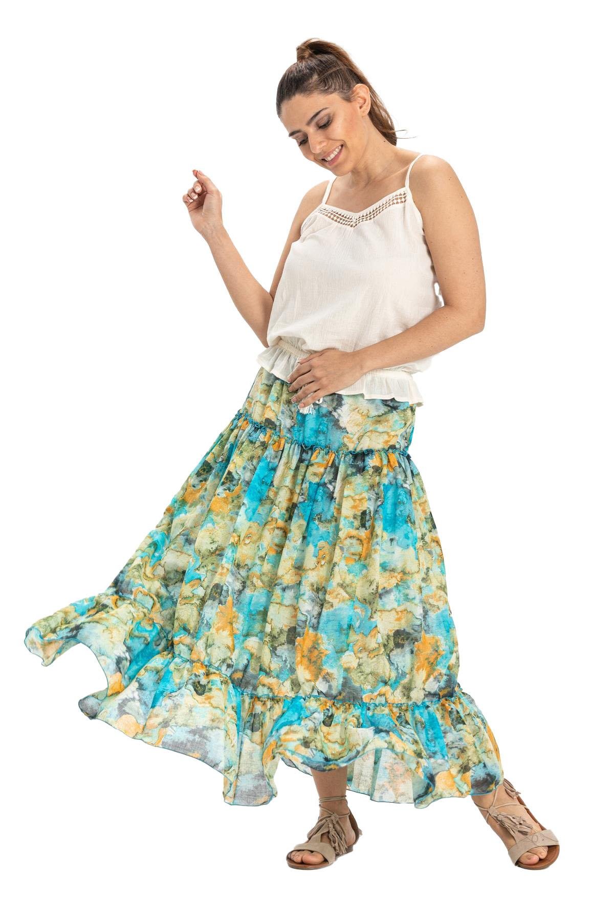 Vual Nesrin Uzun Etek Turkuaz Trkz