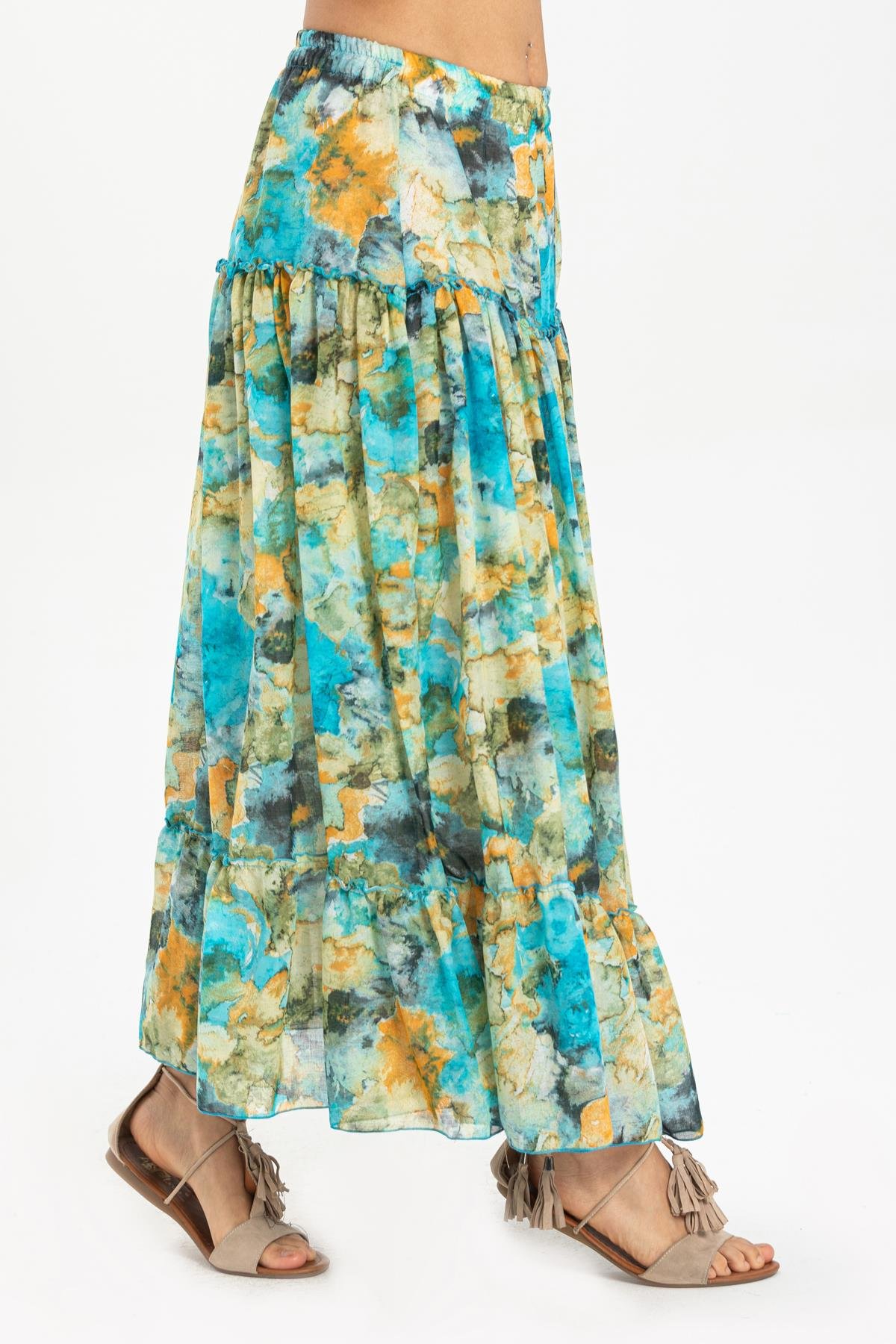 Vual Nesrin Uzun Etek Turkuaz Trkz