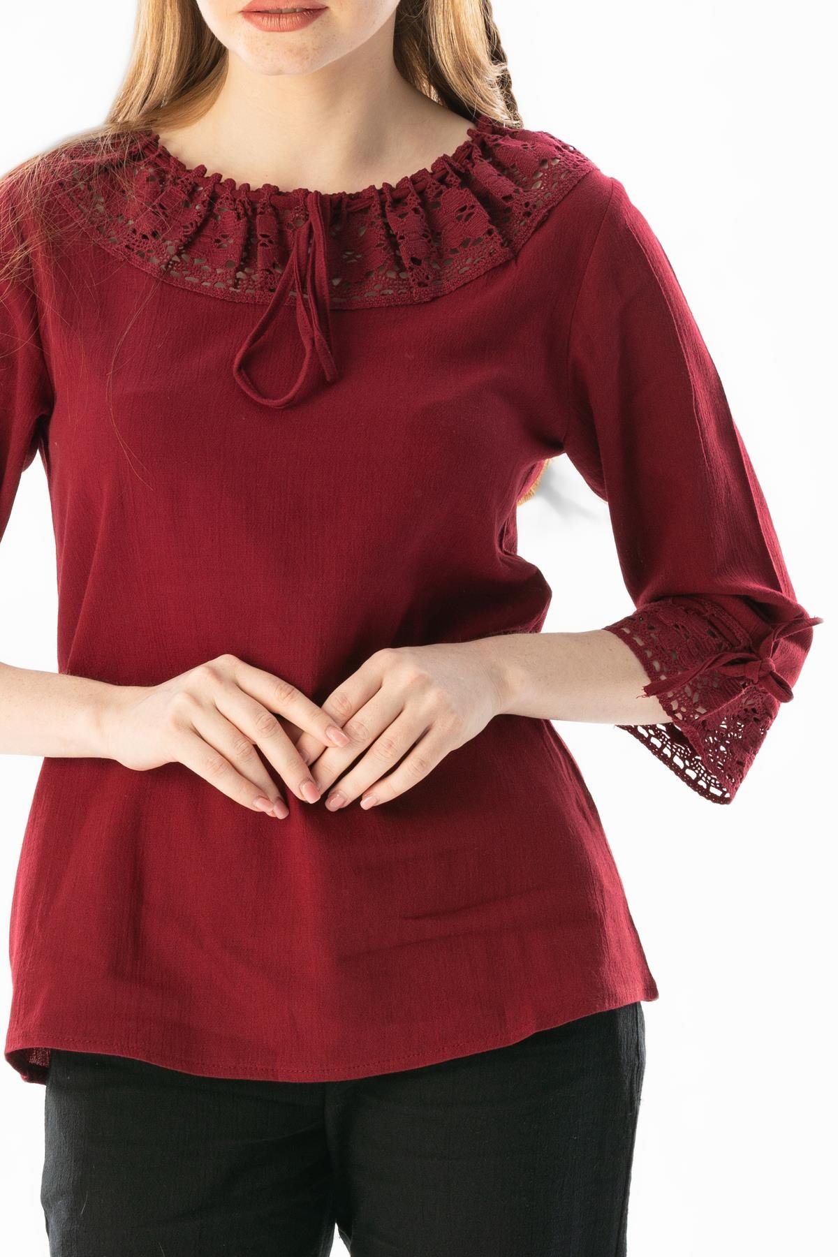 Zehra Şile Bezi Yazlık Bluz Bordo Brd