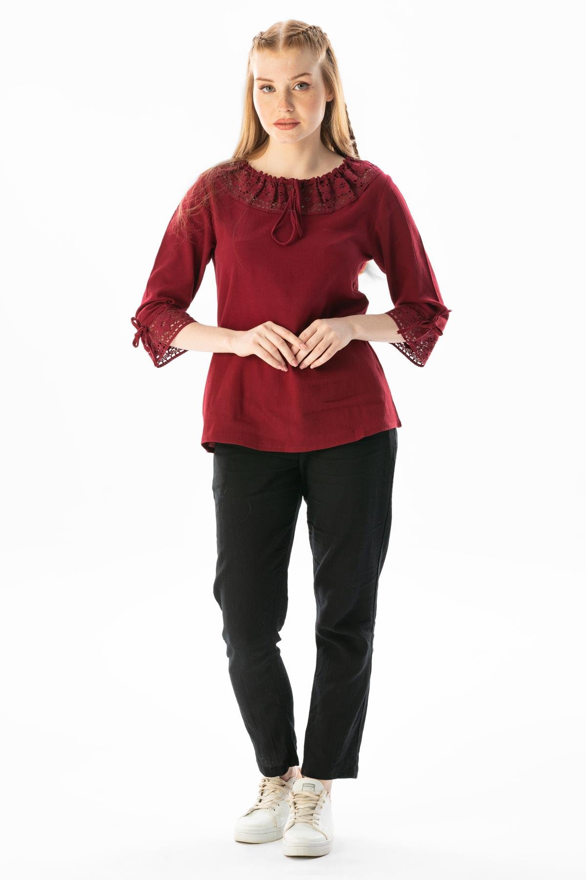 Zehra Şile Bezi Yazlık Bluz Bordo Brd