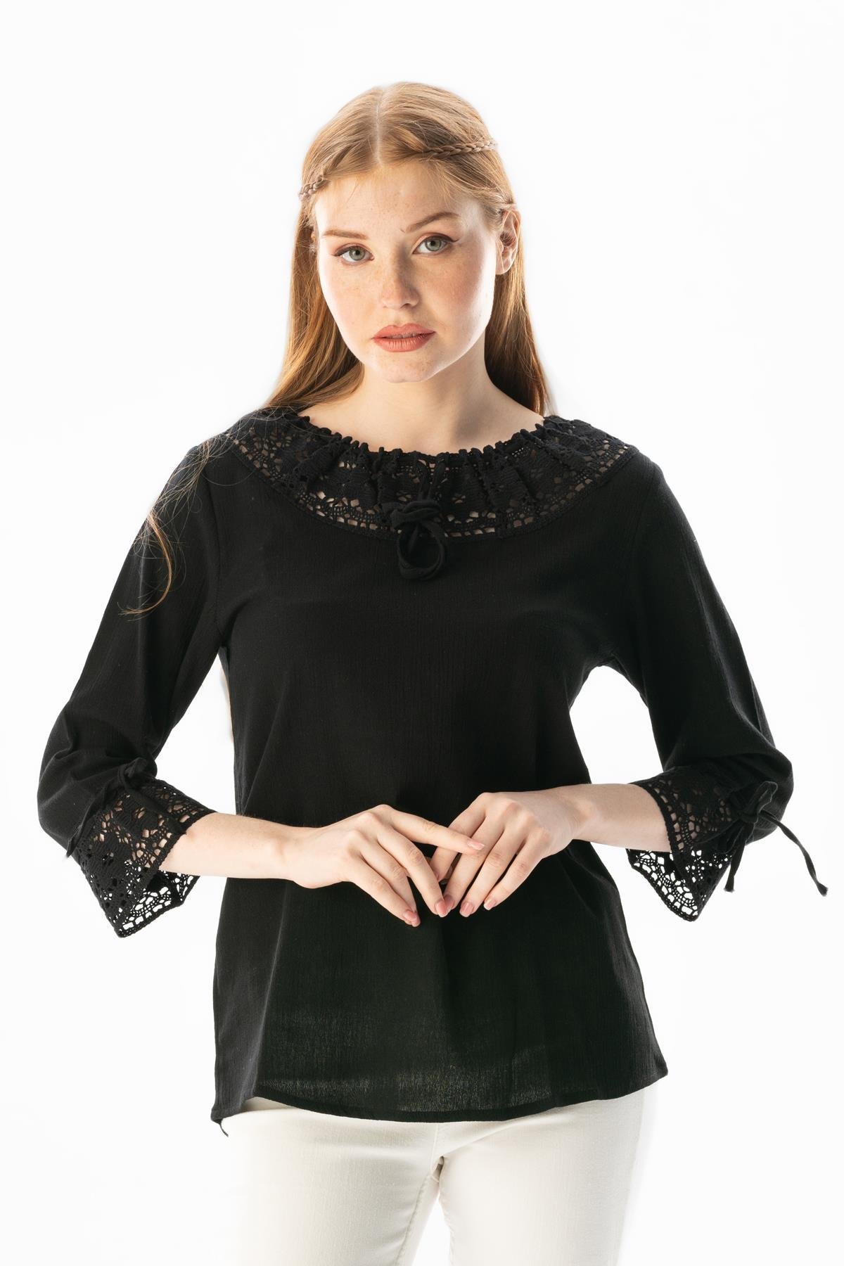 Zehra Şile Bezi Yazlık Bluz Siyah Syh