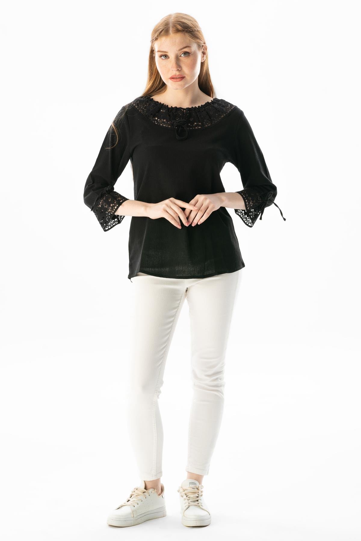 Zehra Şile Bezi Yazlık Bluz Siyah Syh