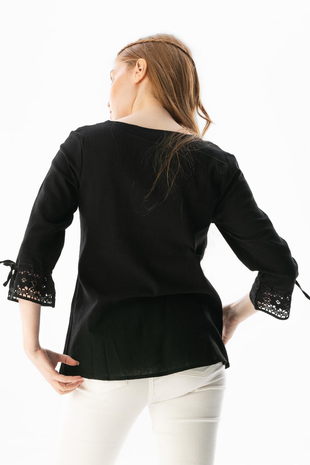 Zehra Şile Bezi Yazlık Bluz Siyah Syh
