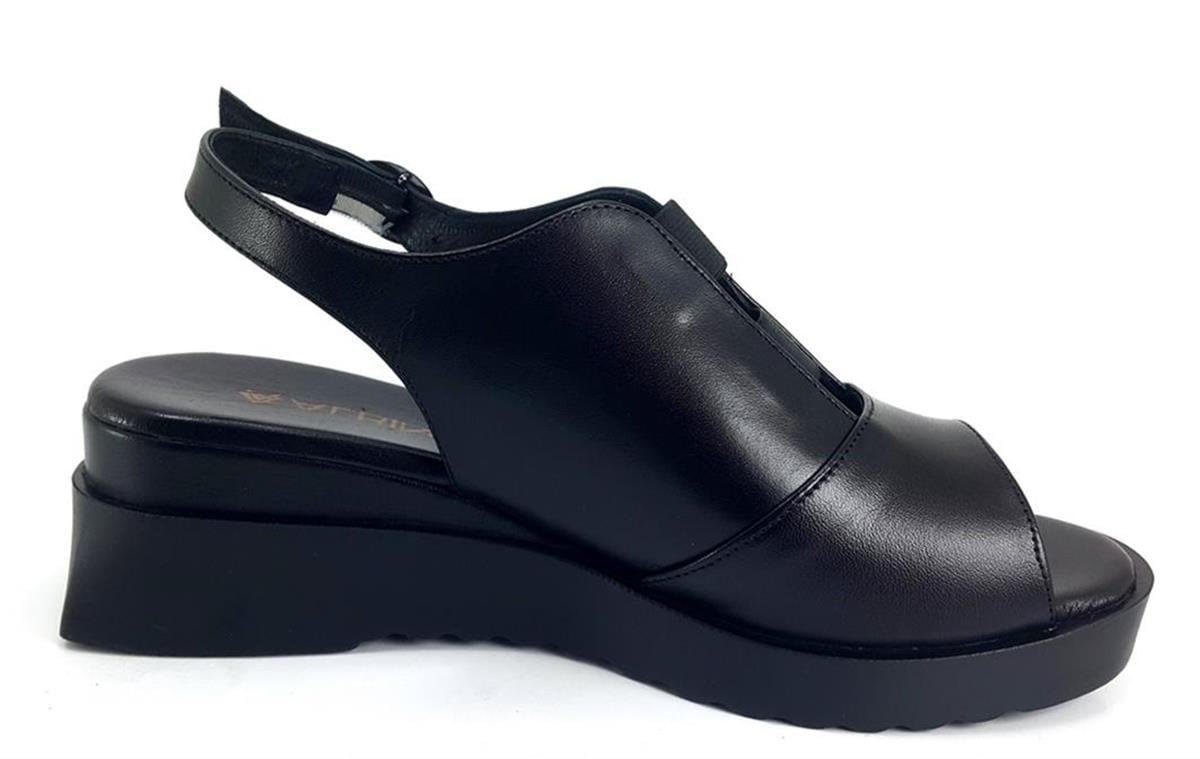 Albini 10349 Hakiki Deri Kadın Günlük Sandalet-Siyah sistemayakkabi