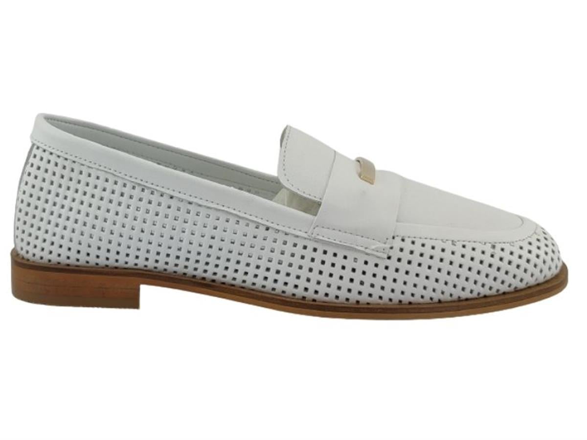 Albini 10854 Hakiki Deri Kadın Günlük Babet-Beyaz sistemayakkabi
